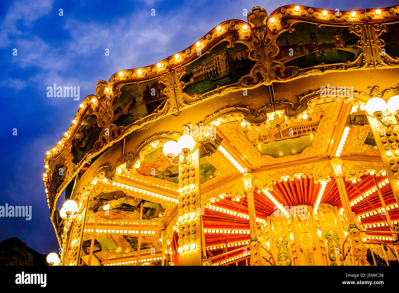 Detail eines Karussells in Reims, Frankreich Stockfoto