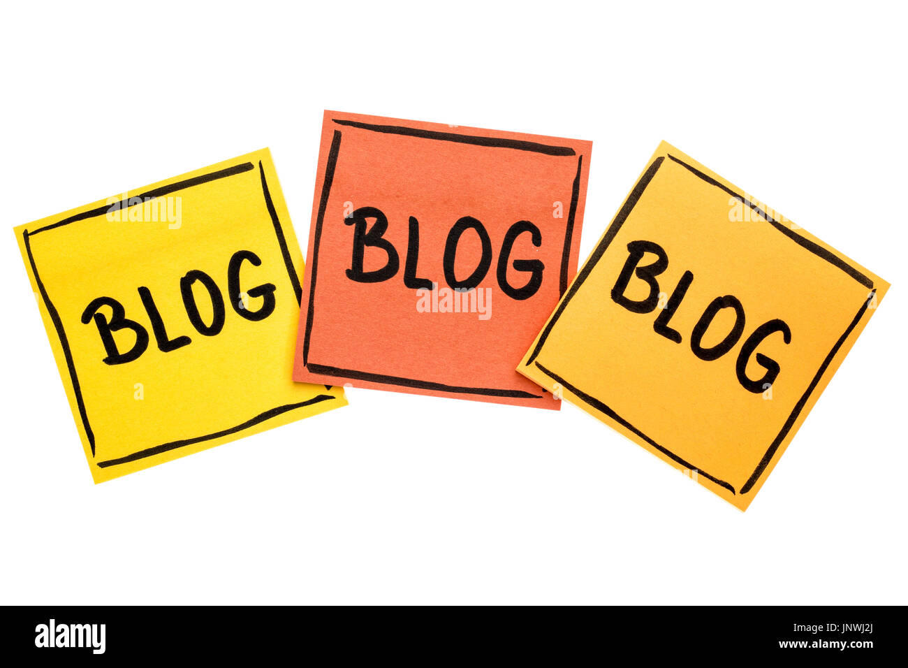 Internet-Präsenz Konzept - mehrere isolierte Haftnotiz Erinnerungen - blog Stockfoto