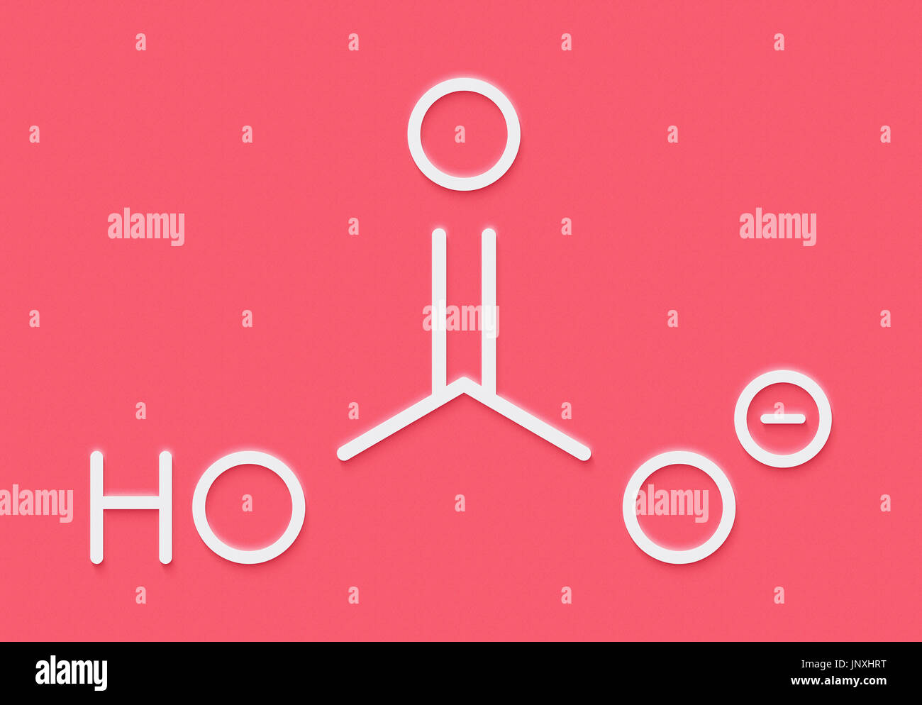 Bicarbonat Anion, chemische Struktur. Gemeinsamen Salze enthalten Natriumbicarbonat (Natron) und Ammonium Bicarbonat. Skelettformel. Stockfoto