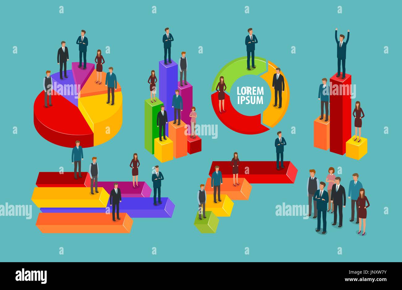 Business-Infografik. Diagramm, Diagramm, Menschen, Präsentations-Konzept. Stellen Sie Icons Vektor-illustration Stock Vektor