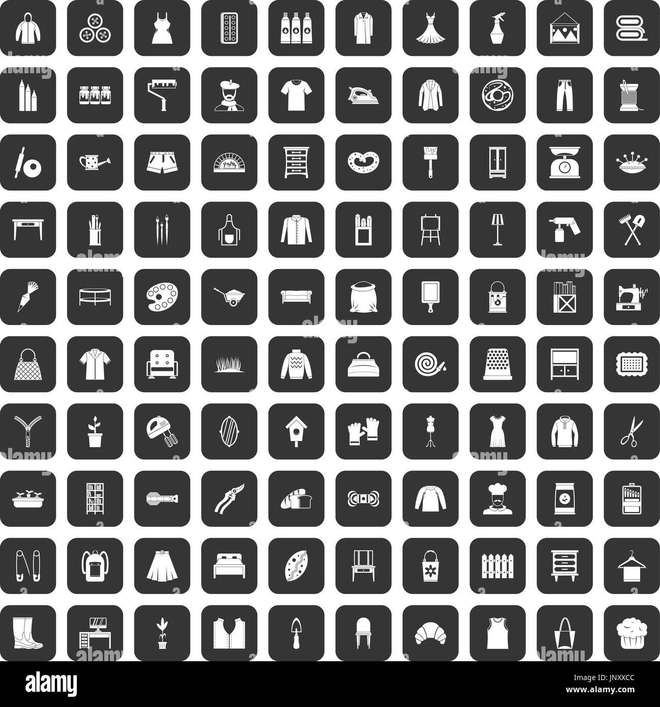 100 Handarbeit Icons set schwarz Stock Vektor