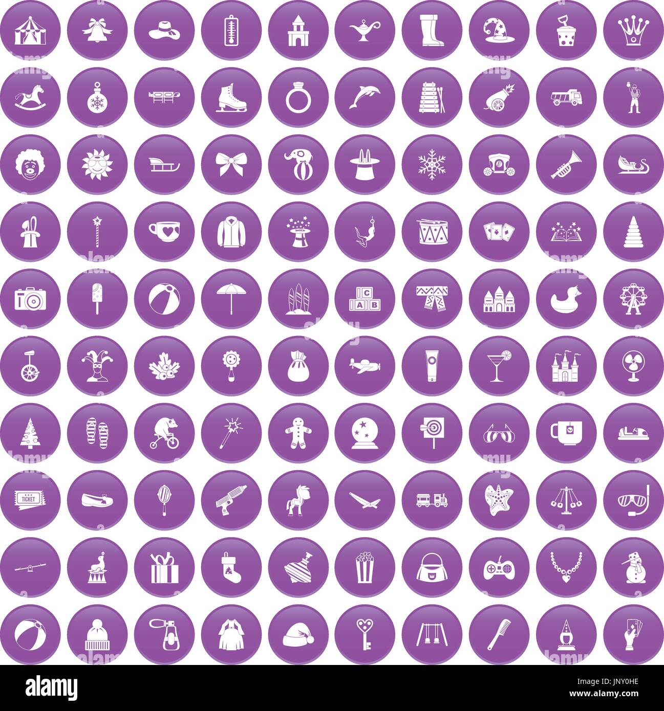 100 Kinder Icons set lila Stock Vektor