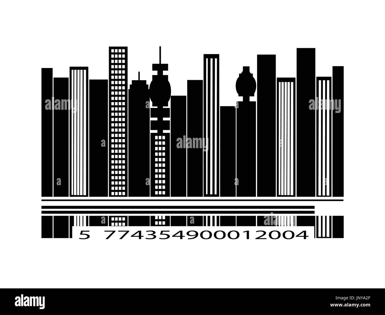 Black Barcode Stadtsilhouette mit Zahlen Over White Background Stock Vektor