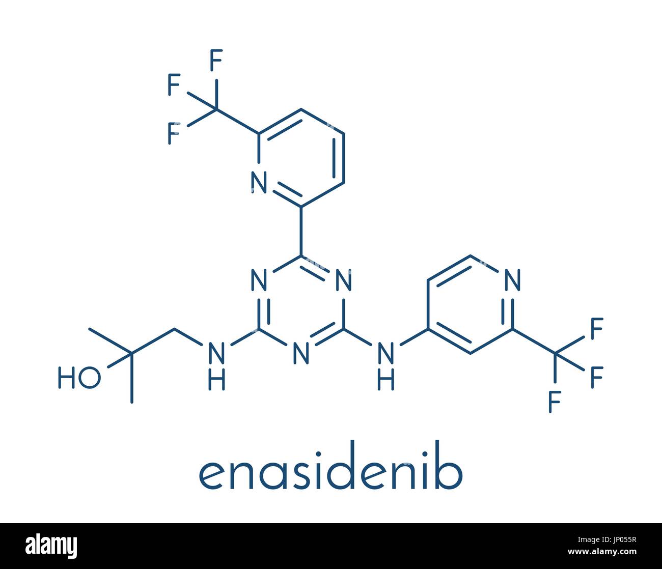 Enasidenib Krebs Wirkstoffmolekül (IDH2-Hemmer). Skelettformel. Stock Vektor