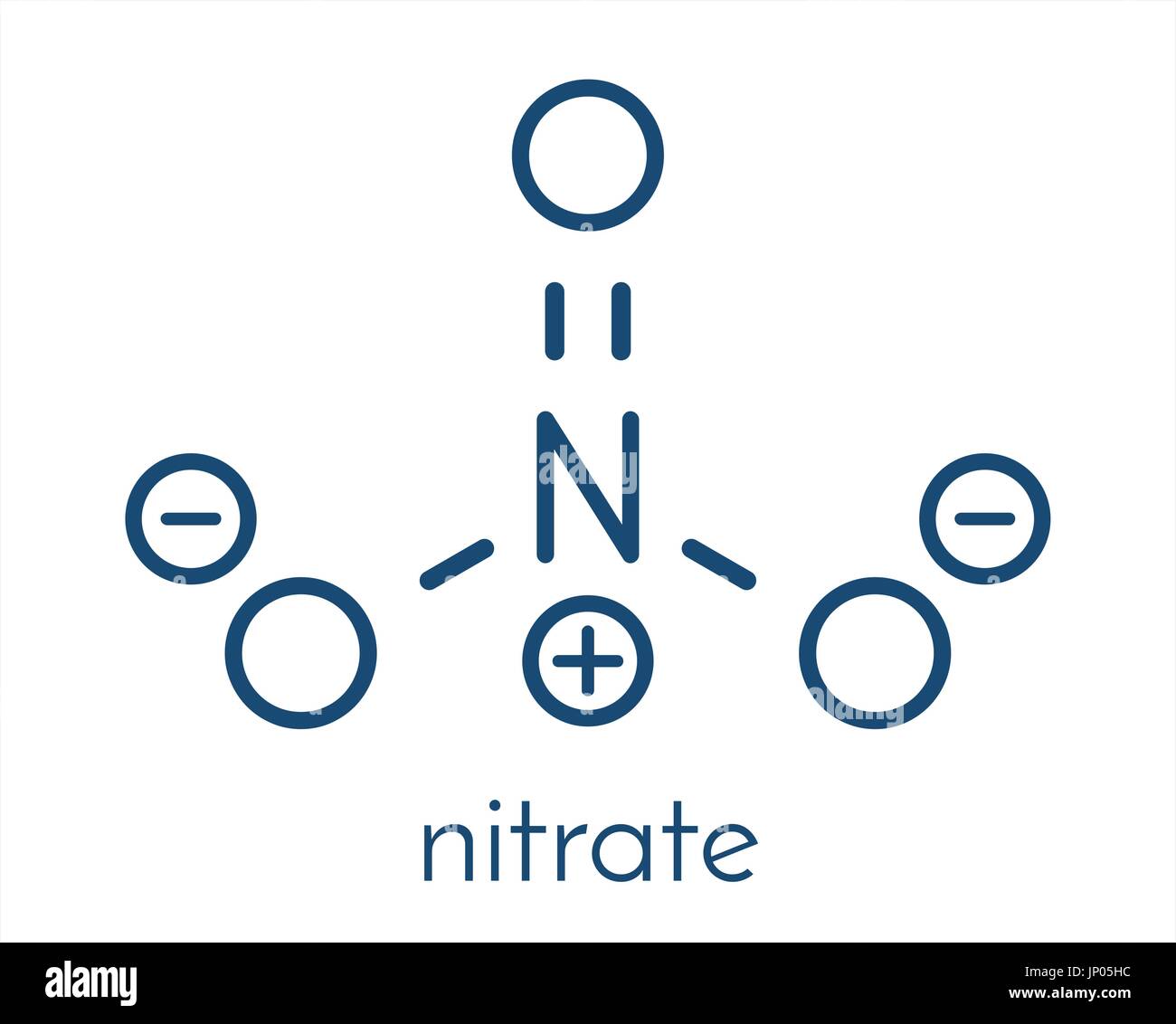 Nitrat-Anion, chemische Struktur. Skelettformel. Stock Vektor