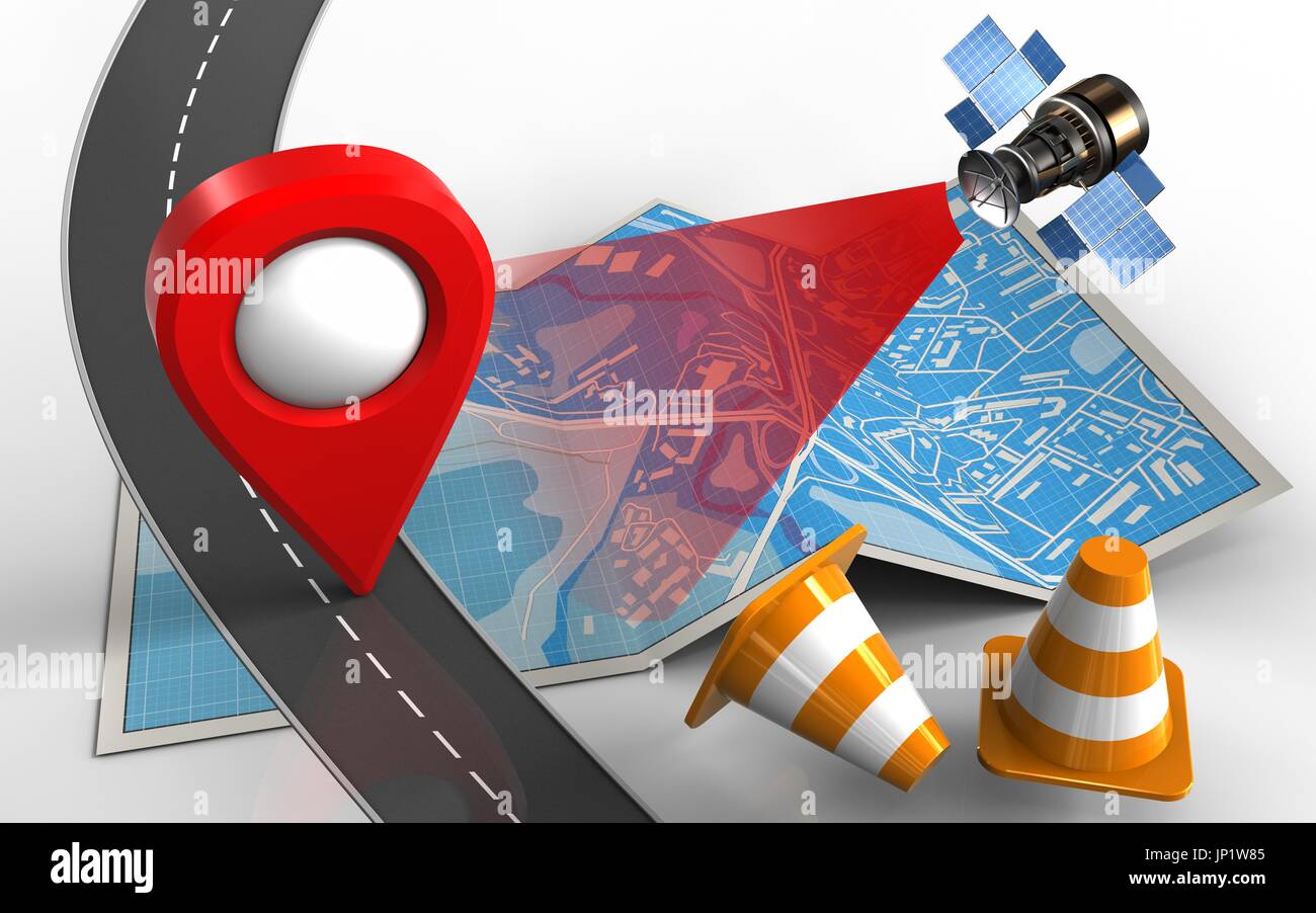 3D Darstellung der Stadt Karte mit Standort Pin und Zapfen zu reparieren Stockfoto