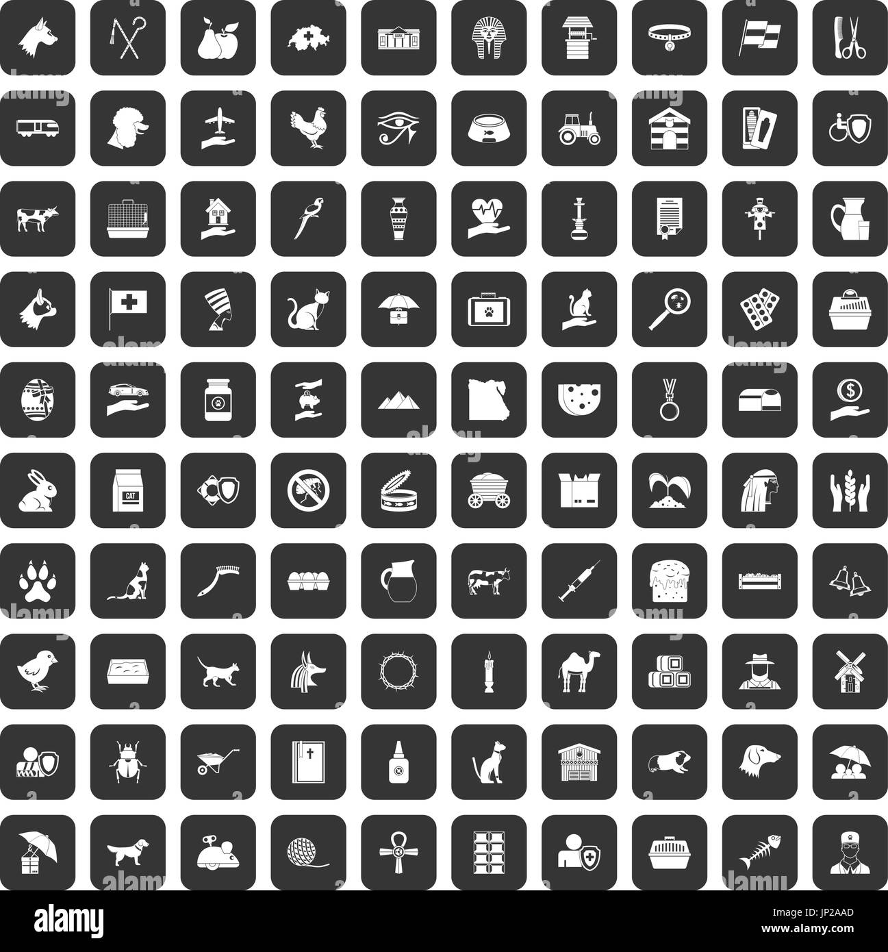 100 Tiere Icons set schwarz Stock Vektor