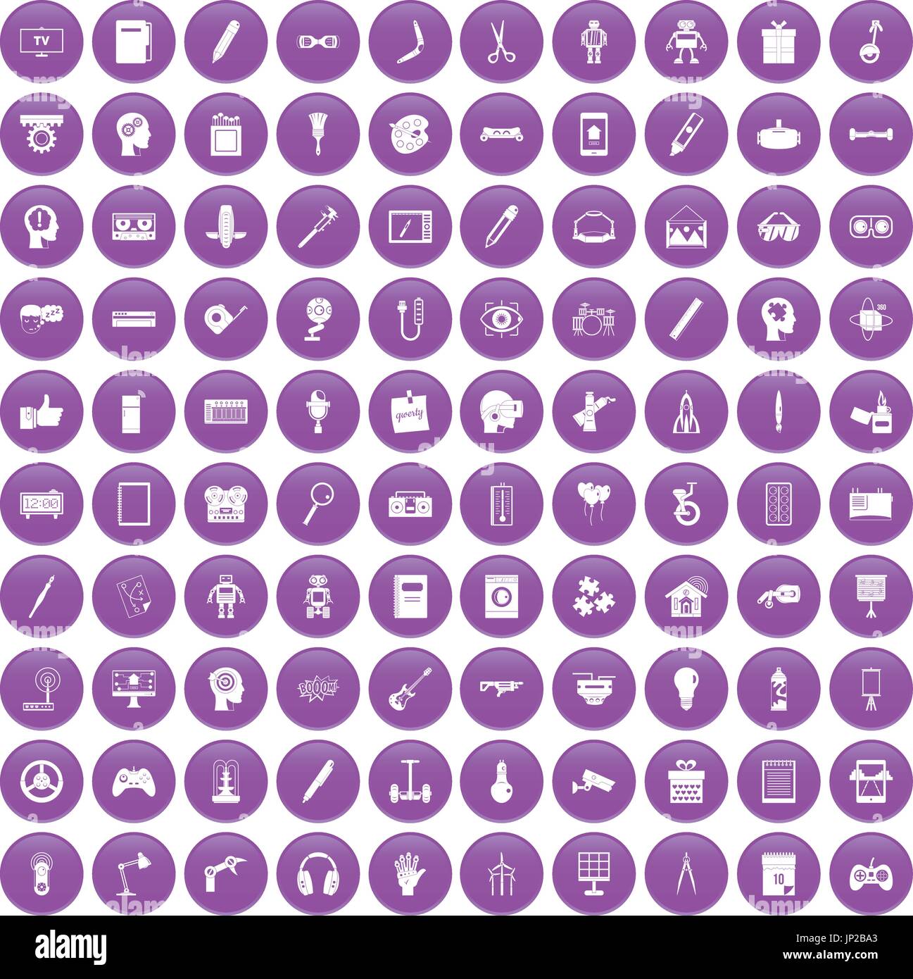 100 kreative Idee Icons set lila Stock Vektor