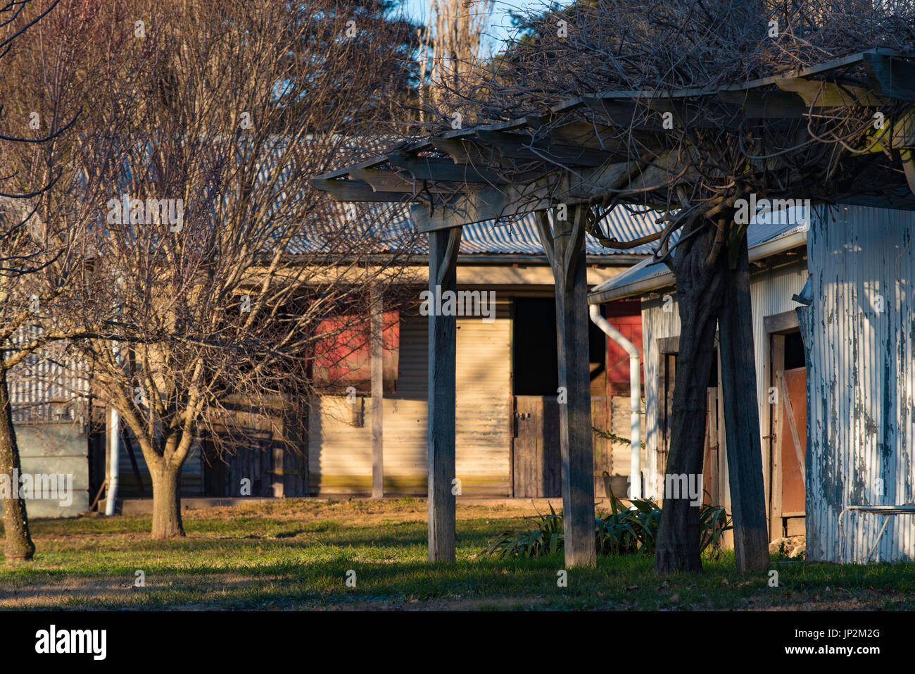 Alte Hallen und einem alten Pferdestall in der historischen Rowlee Eigenschaft in Orange NSW, Australien Stockfoto