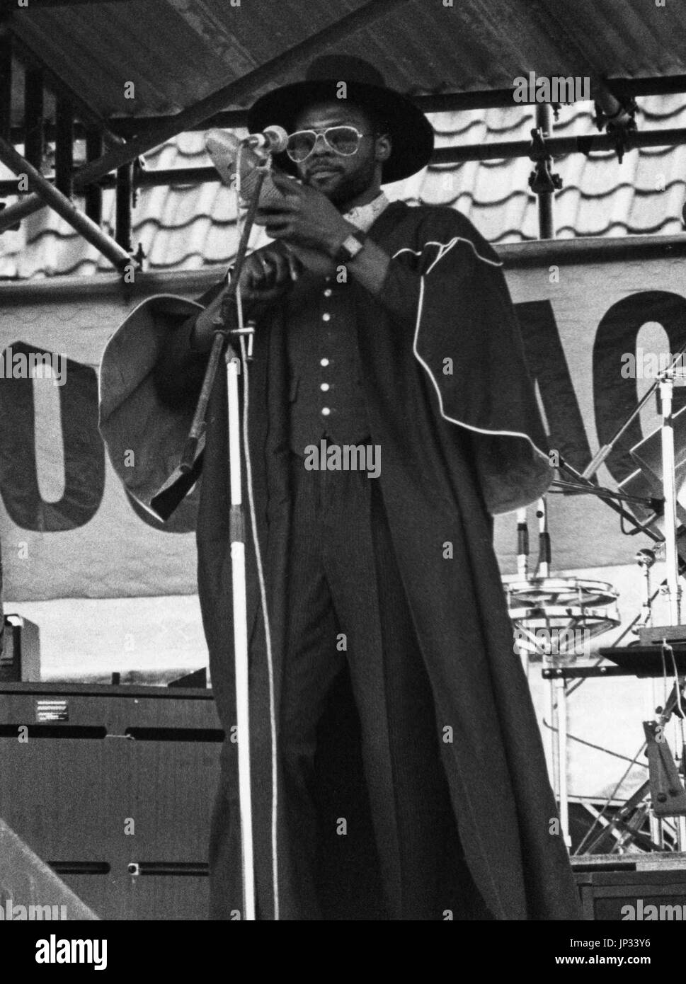 Britischen Roots-Reggae-Band Steel Pulse führen Sie live auf der Bühne auf dem Rock Against Racism-Festival im Victoria Park, London, England am 30. April 1978. Stockfoto