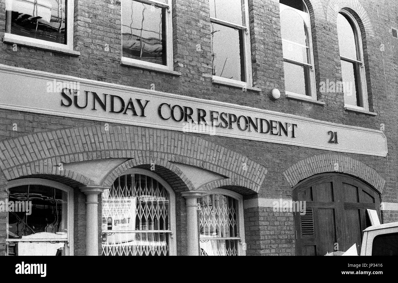 Der Hauptsitz der Zeitung Sunday Correspondent in Clerkenwell, London am 5. August 1989. September 1989 ins Leben gerufen, die Qualität nationalen Sonntagszeitung im November 1990 geschlossen. Stockfoto