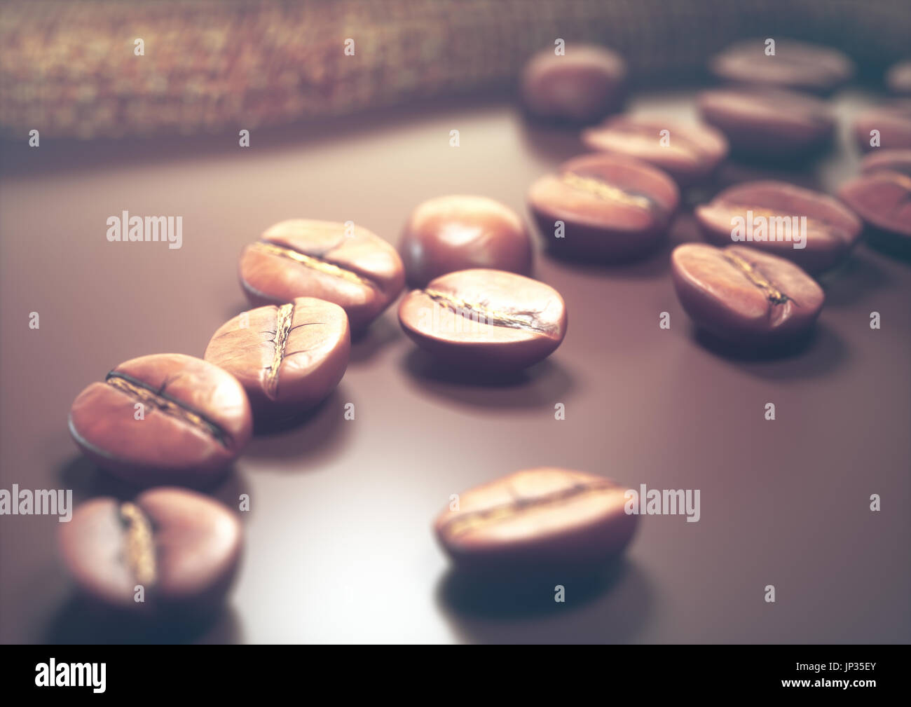 Die besten geröstete Kaffeebohnen auf eine Kaffee-farbige Oberfläche. Stockfoto