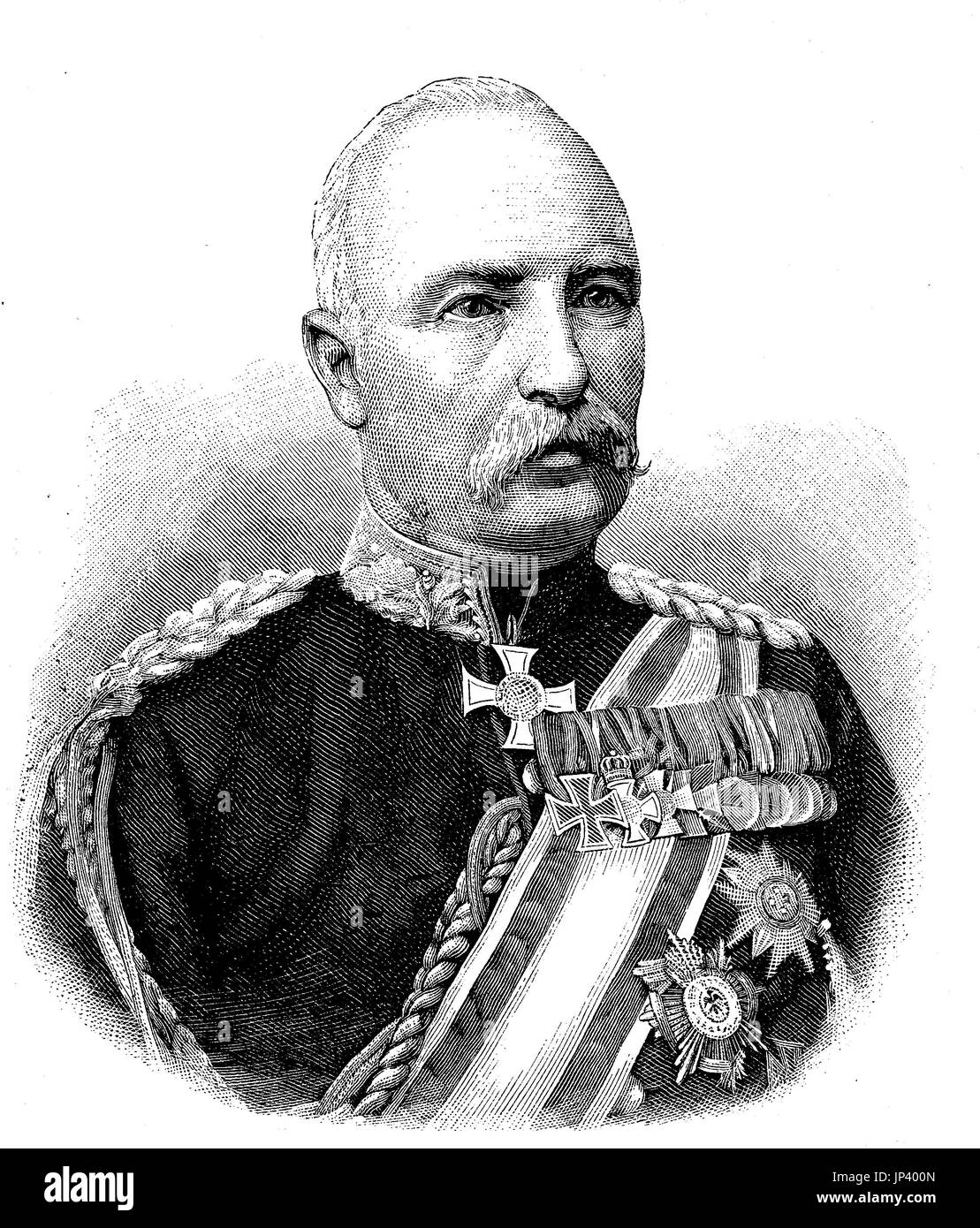 Baron Friedrich Karl Walter Degenhard von Loe, 1828-1908, war ein preußischer Soldat und Aristokrat, Deutschland, war ein Kommandierender General des 8. Armeekorps, digital verbesserte Wiedergabe einer Holzschnitt-Publikation aus dem Jahr 1888 Stockfoto