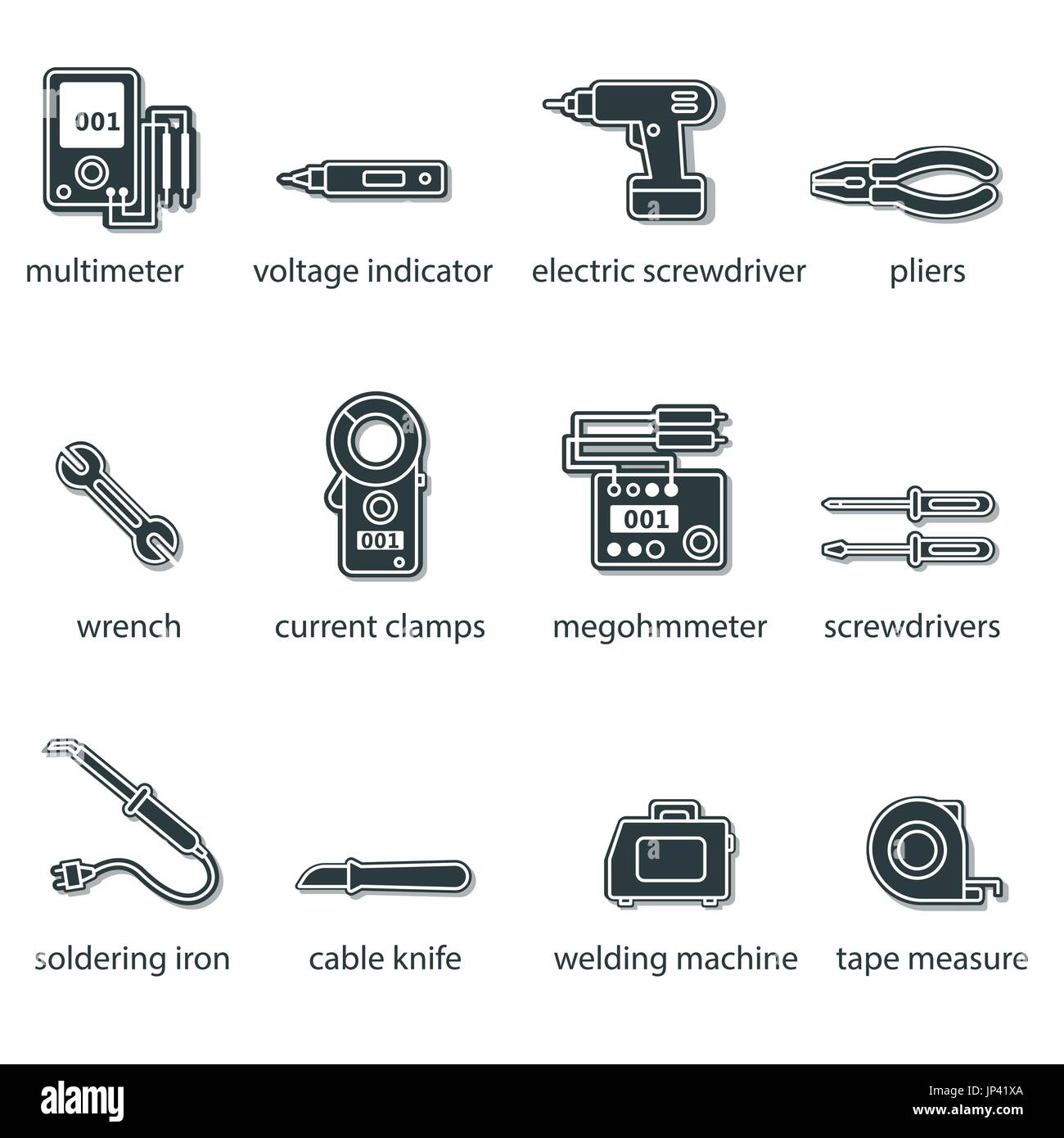 Die Elektriker Werkzeuge flach Icon-set Stock Vektor