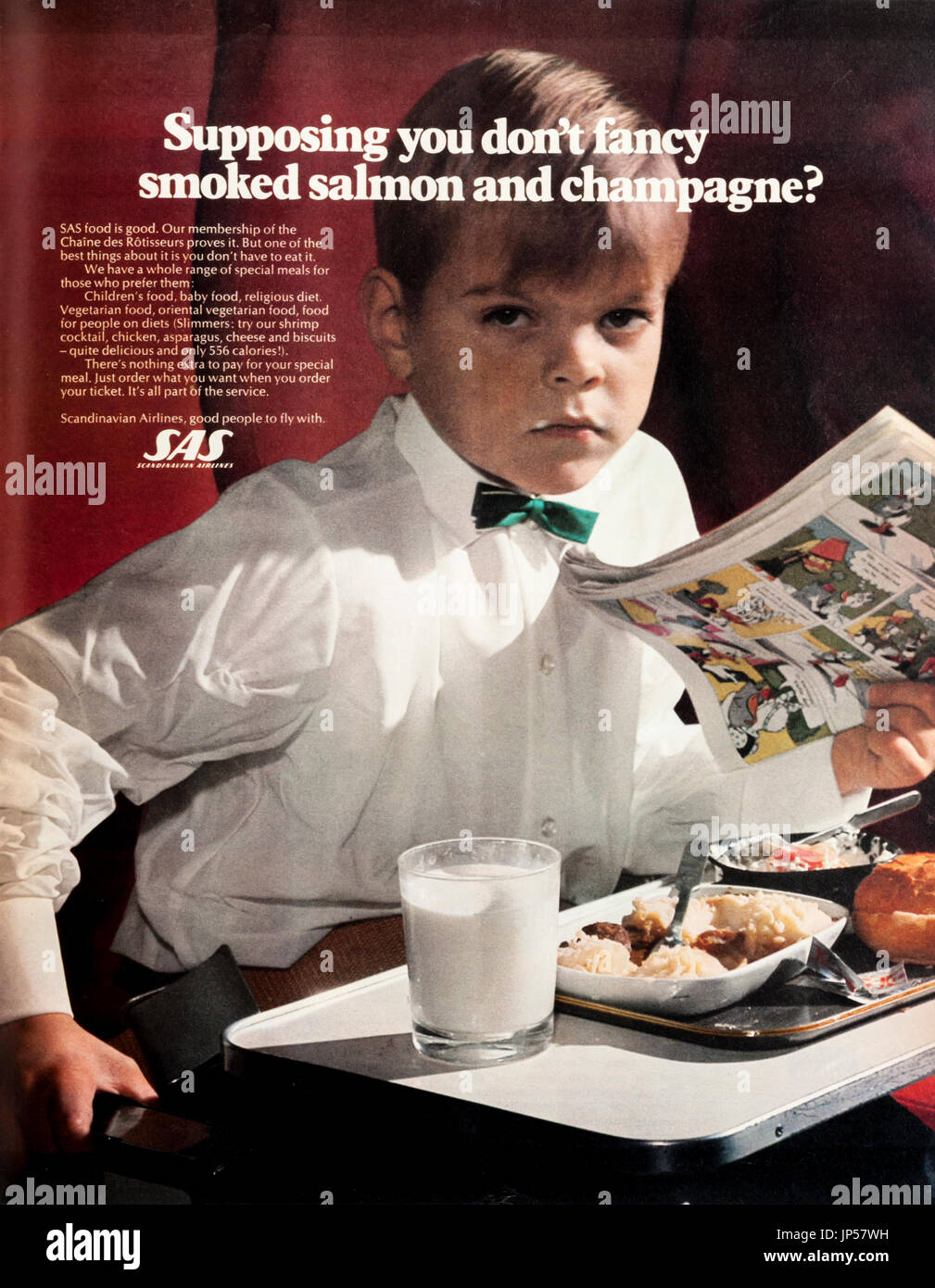 1970er Jahre Magazin Werbung Werbung Scandinavian Airlines Stockfoto