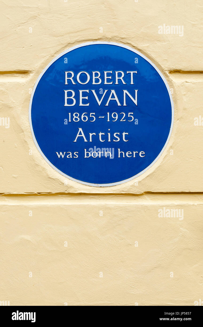 Eine blaue Plakette zum Gedenken an den Künstler Robert Bevan in Brighton Stockfoto