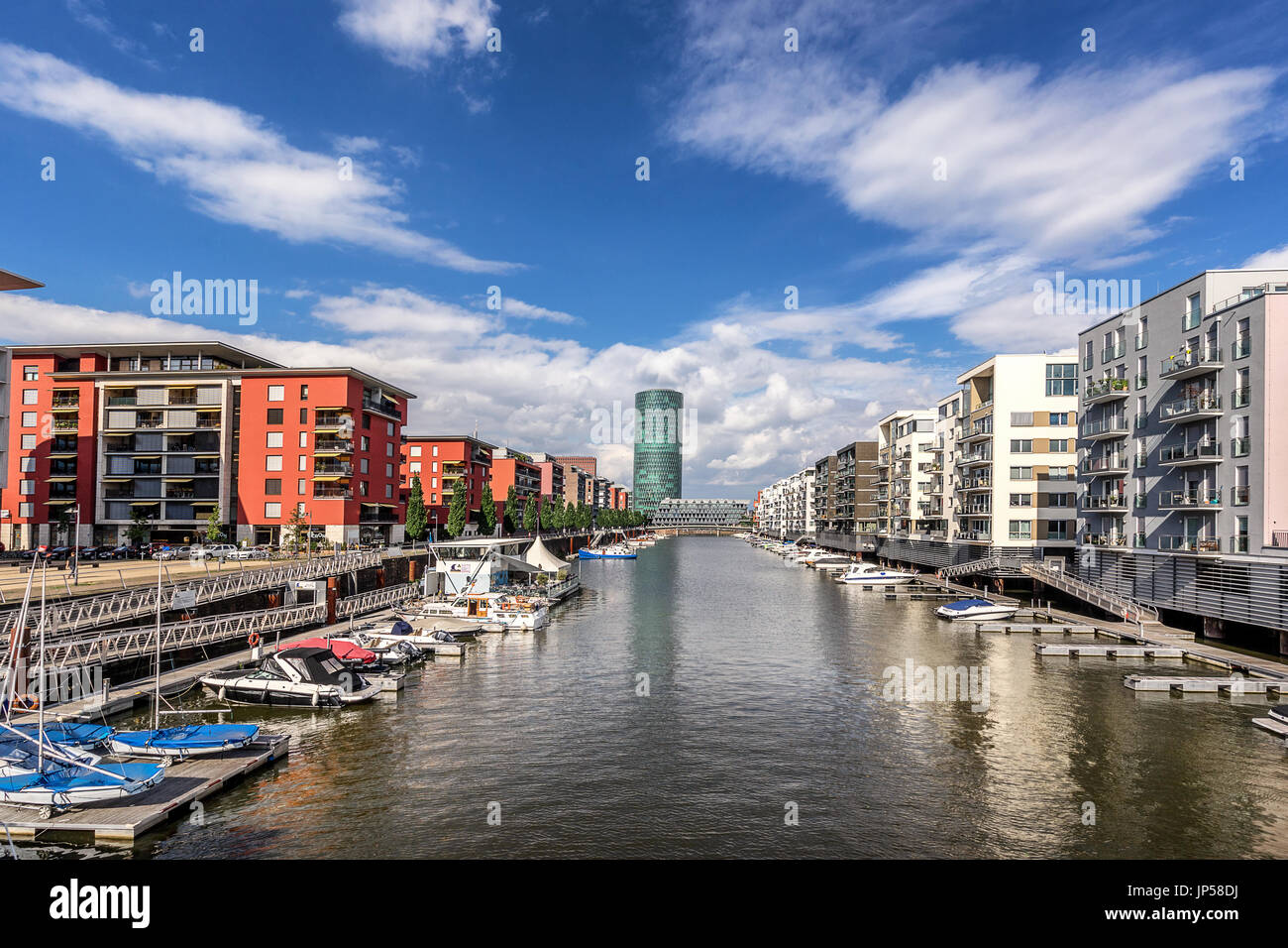 Marina Westhafen in Frankfurt am Main. Stockfoto