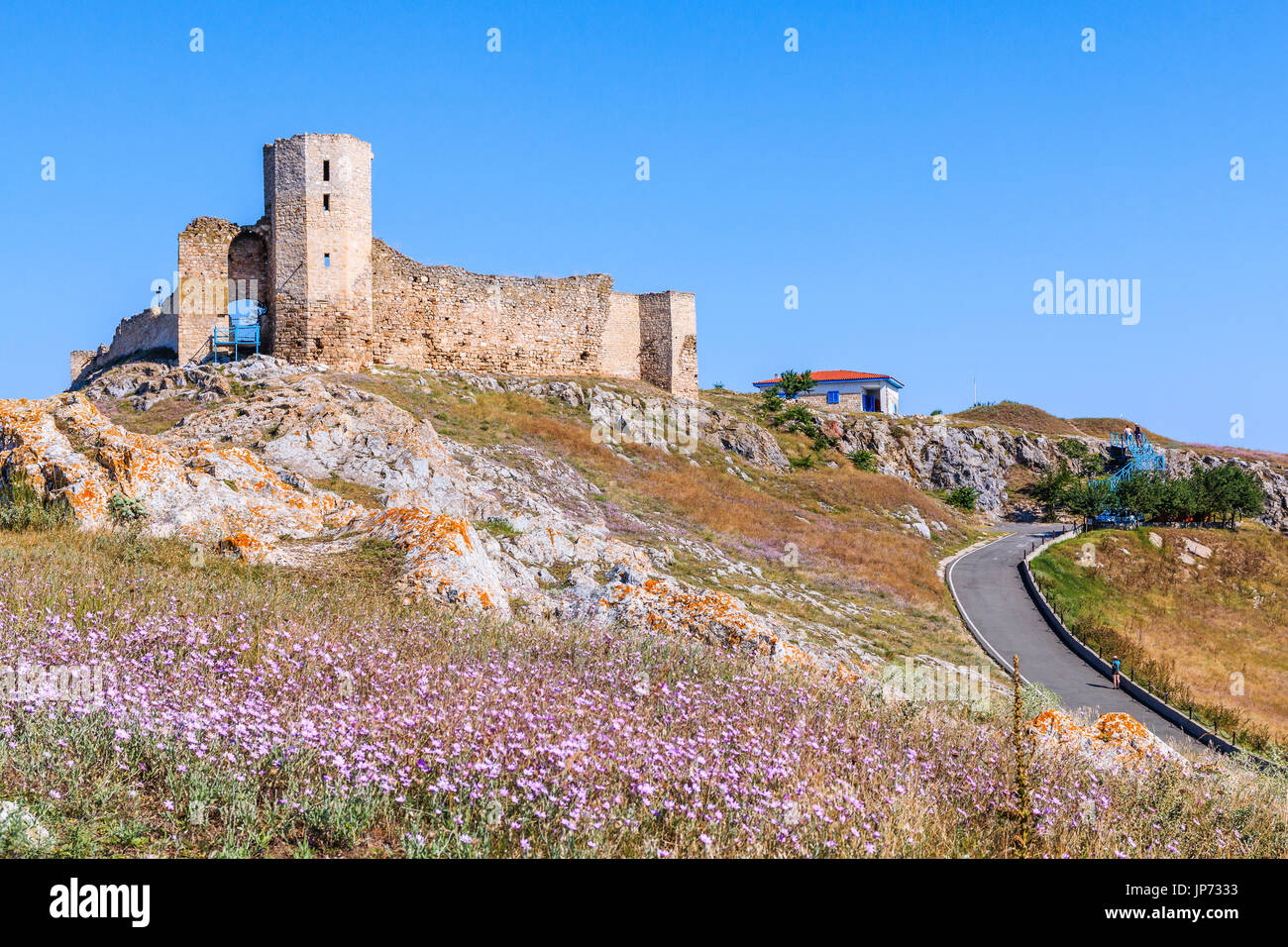 Enisala Festung, Dobrudscha, Rumänien. Weg zu den Ruinen von Enisala. Stockfoto