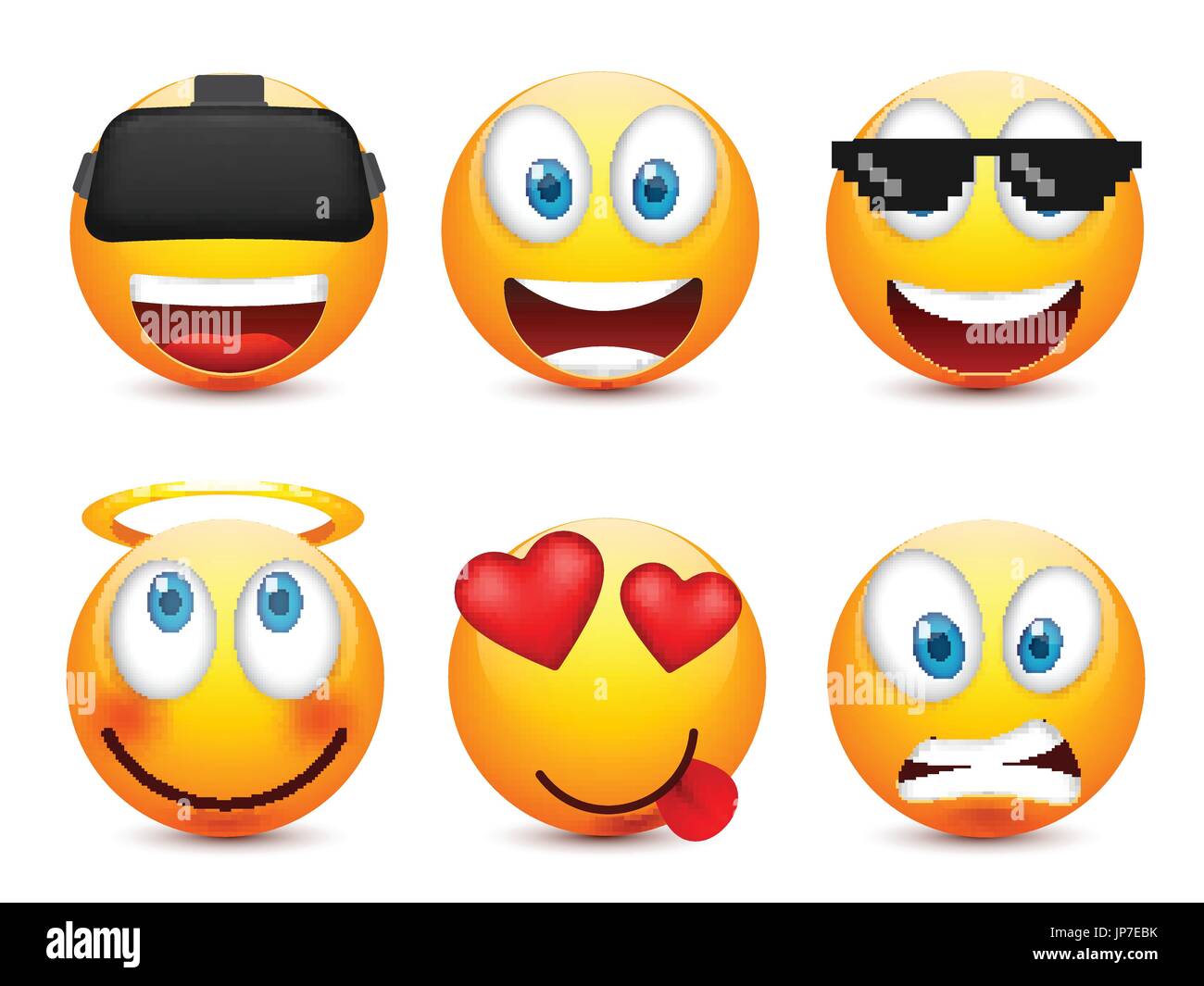 Smiley Mit Blauen Augen Emoticon Satz Gelbes Gesicht Mit Emotionen Gesichtsausdruck 3d Realistisch Emoji Traurig Glucklich Wutend Gesichter Lustige Comic Figur Mood Vector Abbildung Stock Vektorgrafik Alamy