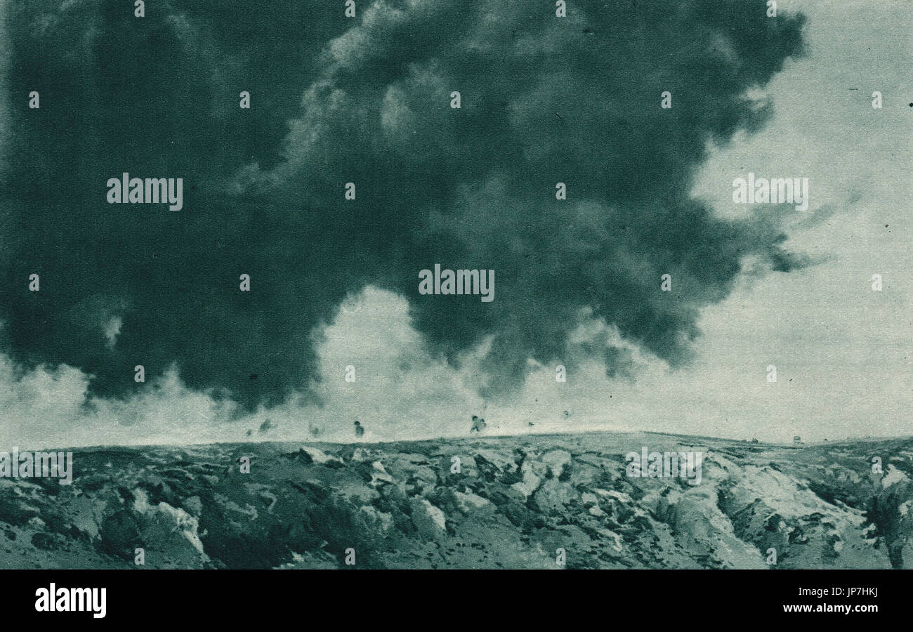 Deutsche Soldaten gefangen in Wolken von Giftgas Stockfoto