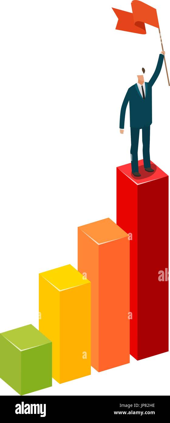 Geschäftsmann mit Flagge steht an der Spitze. Business-Konzept. Infografik-Vektor-illustration Stock Vektor