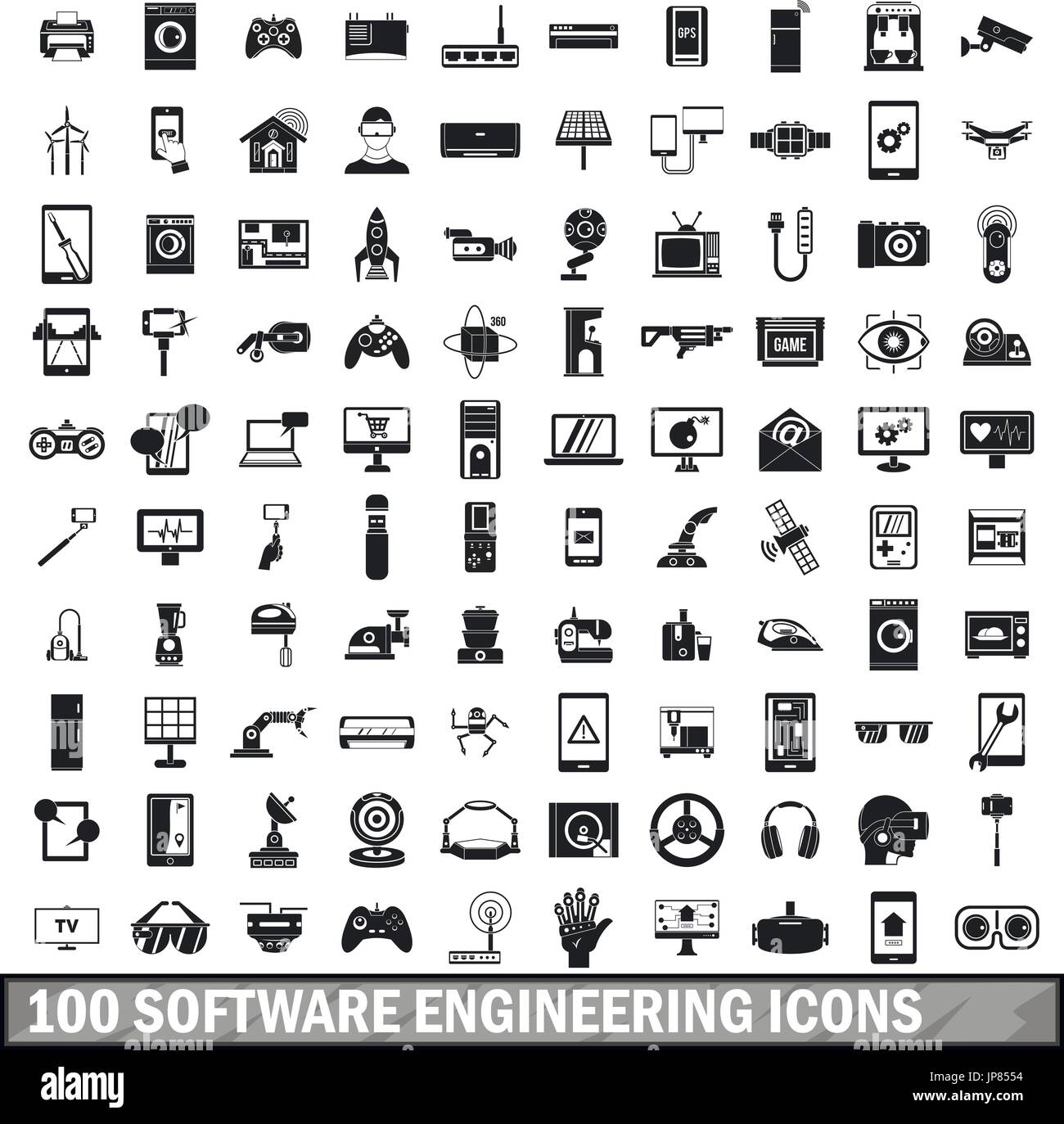 100 Software-Engineering Icons Set, einfachen Stil Stock Vektor