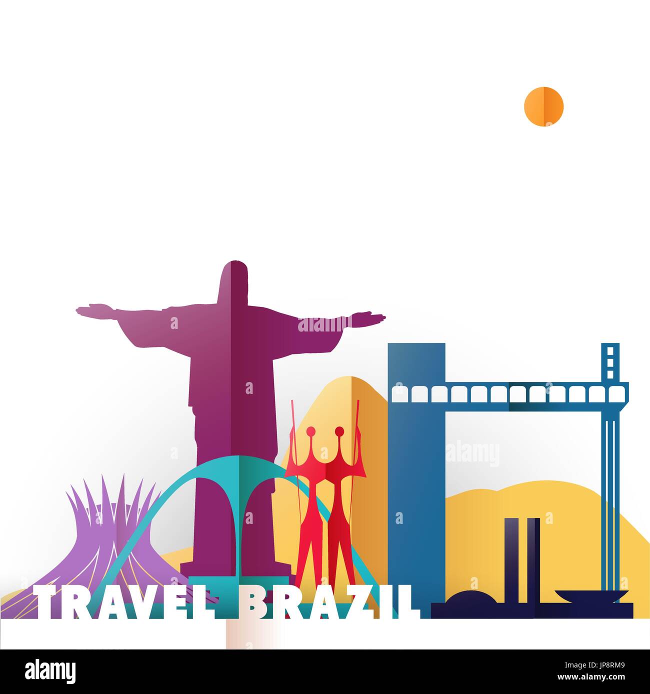 Reisen Sie Brasilien Konzept Abbildung in Papier schneiden Stil, weltberühmten Sehenswürdigkeiten des brasilianischen Land. Enthält Christus Erlöser Statue, Rio Berg, BH Stock Vektor