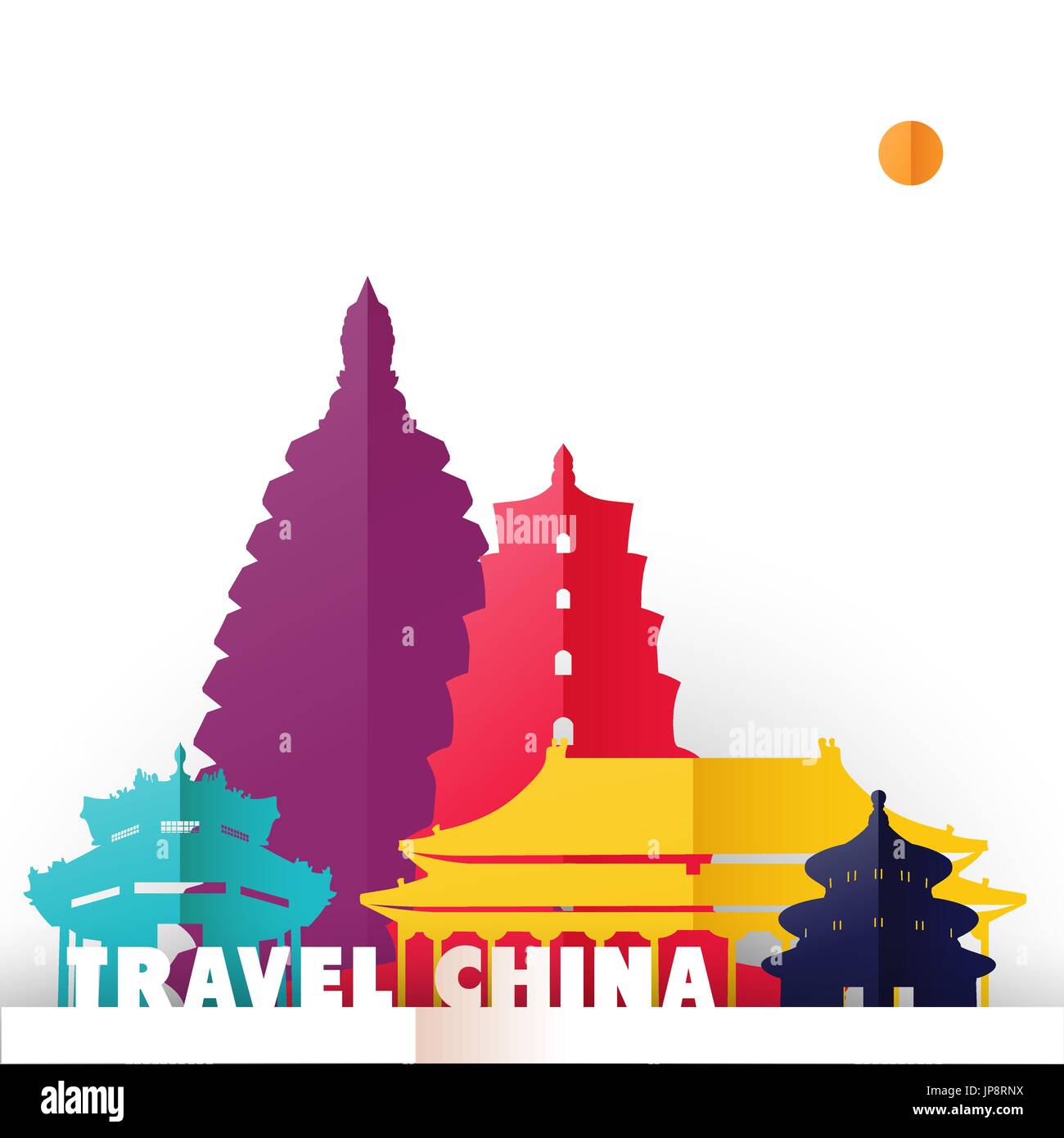 China-Konzept Abbildung in Papier schneiden Stil, weltberühmten Wahrzeichen der chinesischen Land zu reisen. Enthält verbotene Stadt, Himmel Tempel, alte pagod Stock Vektor