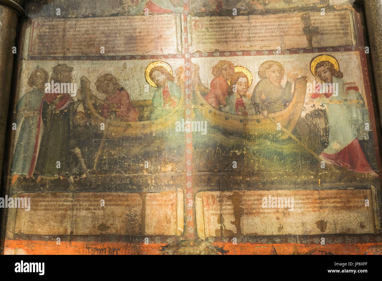 England, London, Westminster Abbey, der Kapitelsaal, Wandmalereien aus dem 1400 zeigt Szenen aus dem Buch der Offenbarung Stockfoto