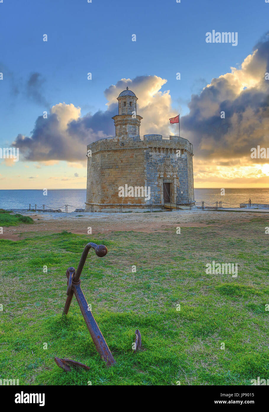 Spanien, Balearen, Insel Menorca, Ciutadella Stadt, Ciutadella Hafen, Burg Sant Nicolau, Stockfoto