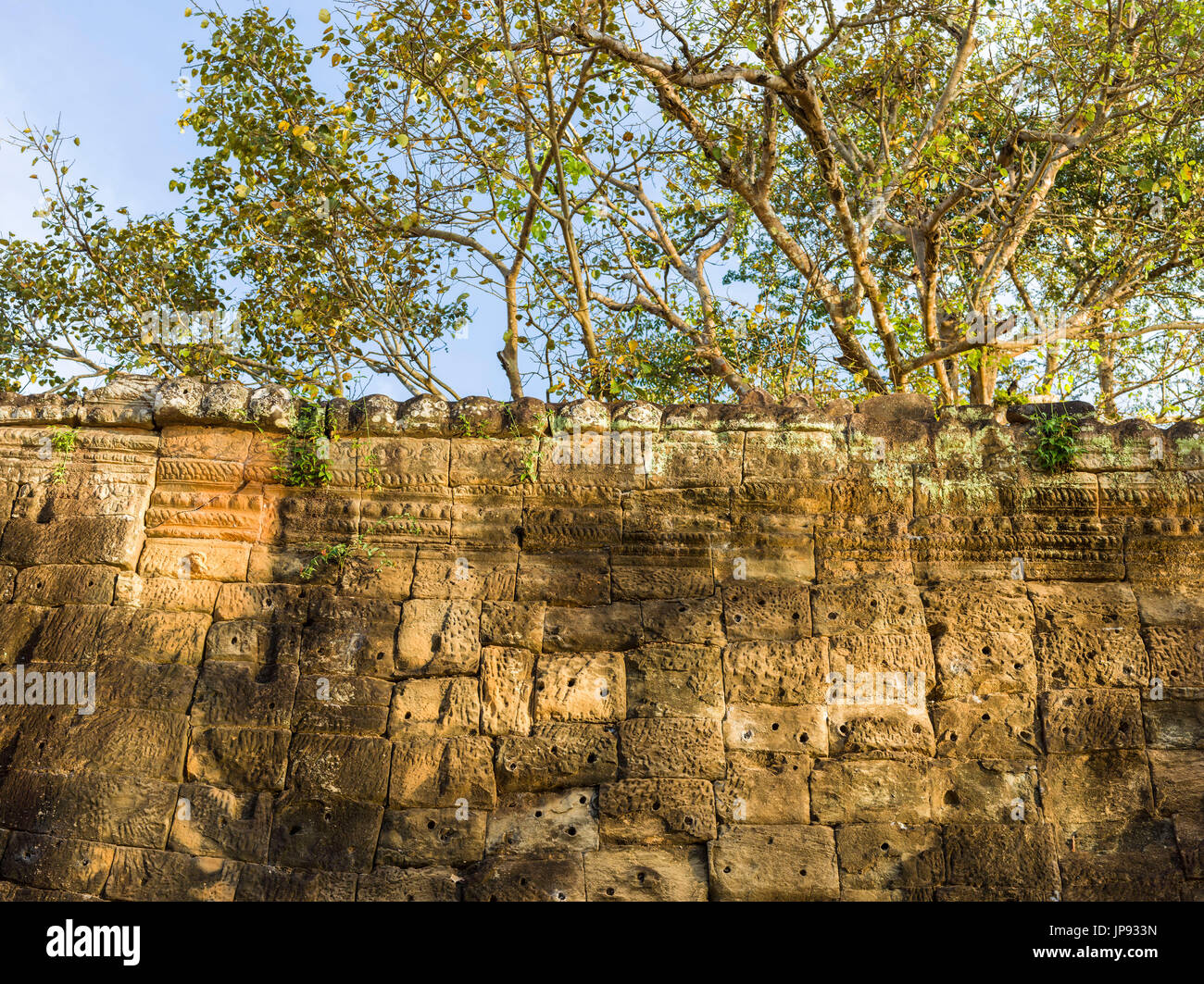 Detail der Steinmauern, Angkor Thom, Siem Reap, Kambodscha Stockfoto