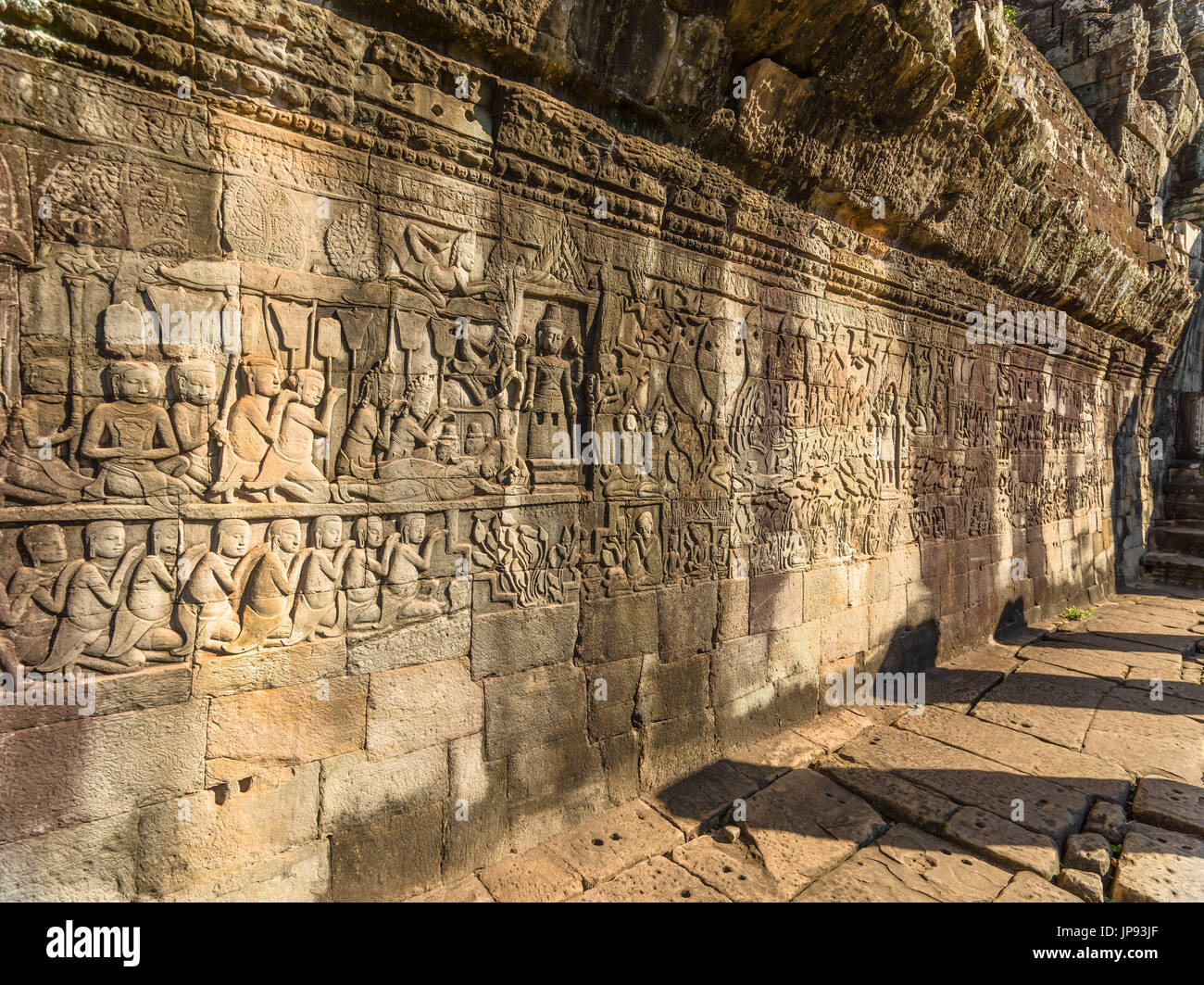 Bas-lindert, Bayon, Angkor Thom, Siem Reap, Kambodscha, Stockfoto