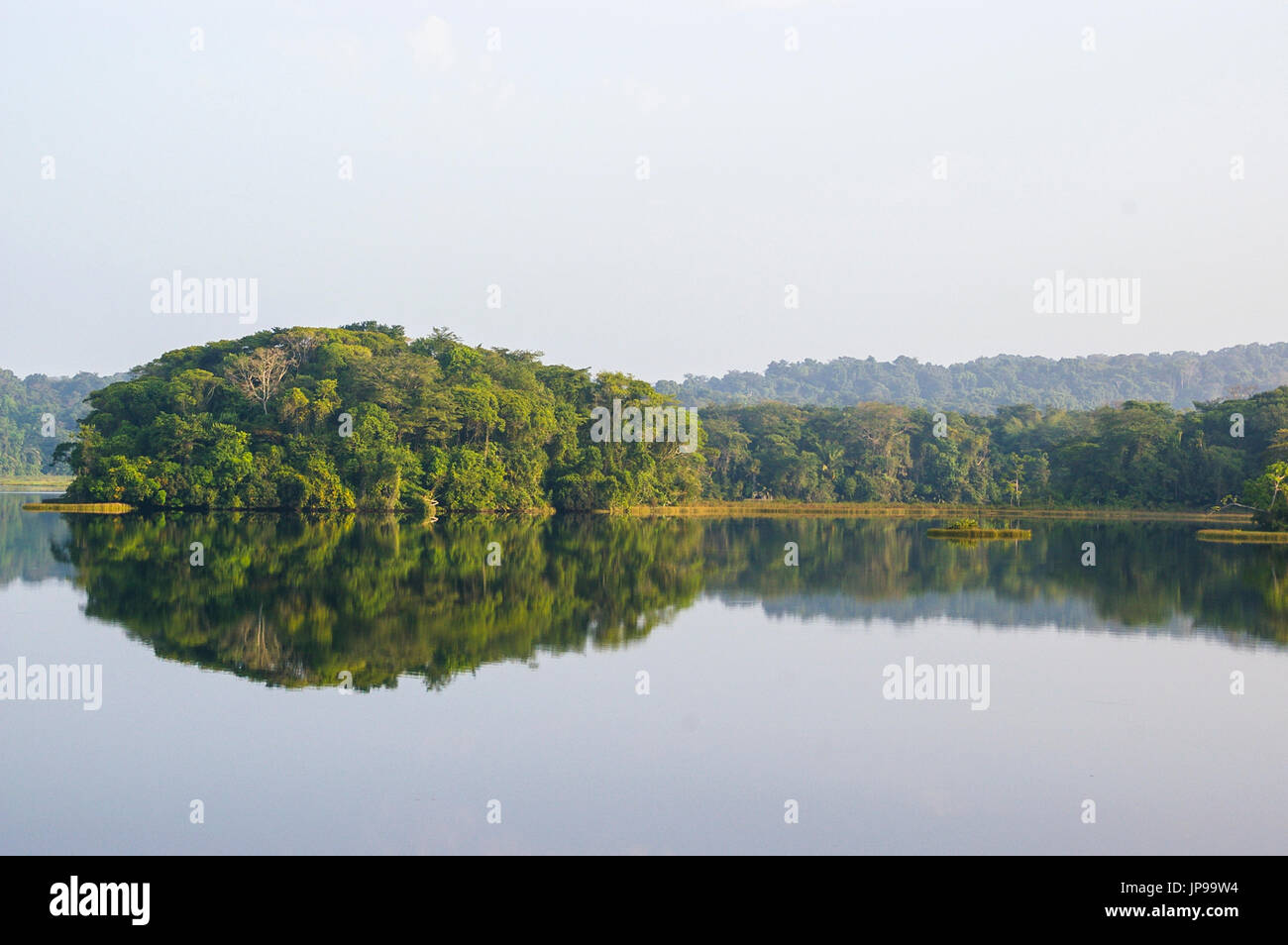 Blick auf Gatun See aus dem Panamakanal Eisenbahn Zug Reisen von Panama City nach Colon Stockfoto
