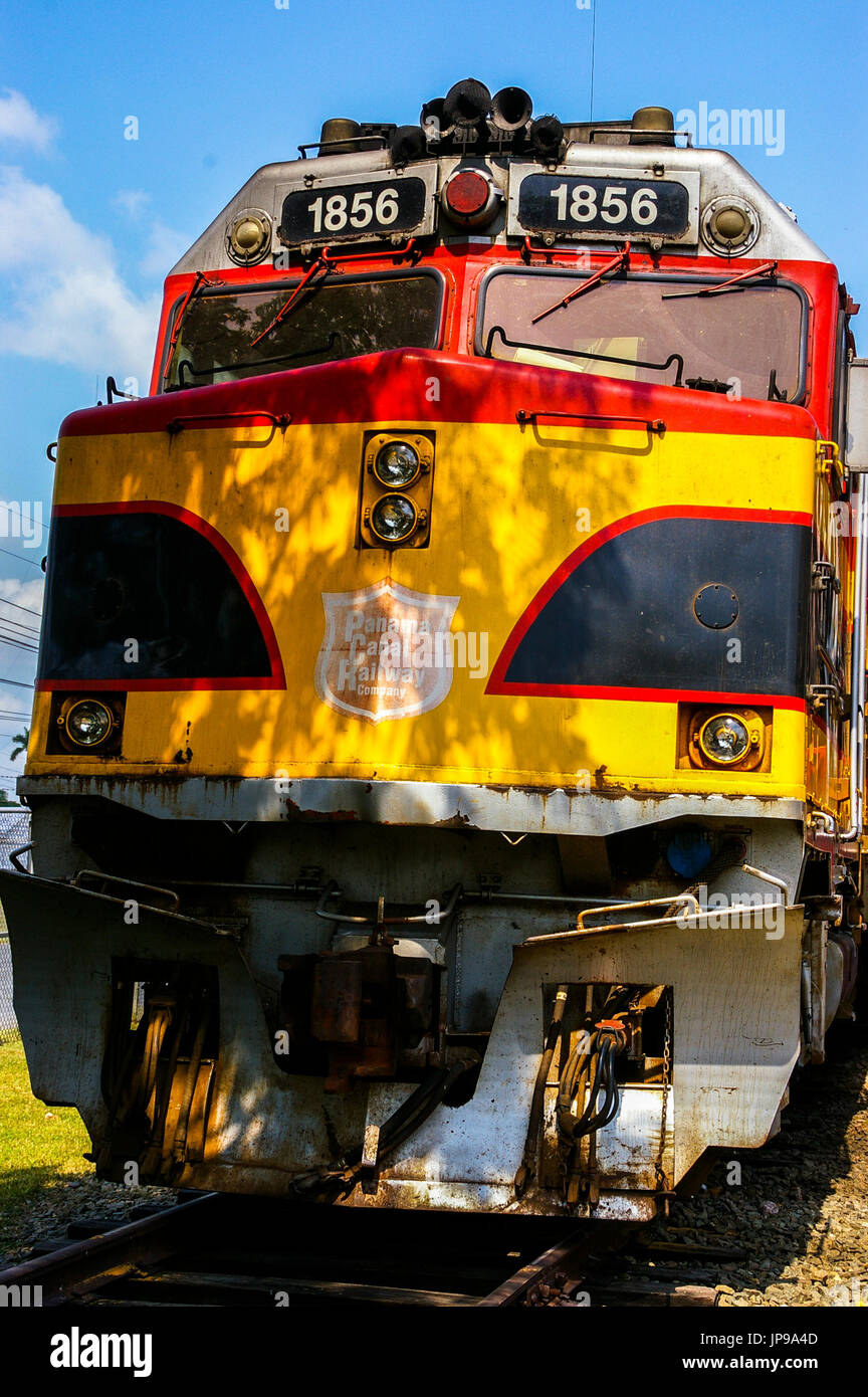 Panama-Kanal Eisenbahn Lokomotive Vorderansicht in Panama City Bahnhof Stockfoto