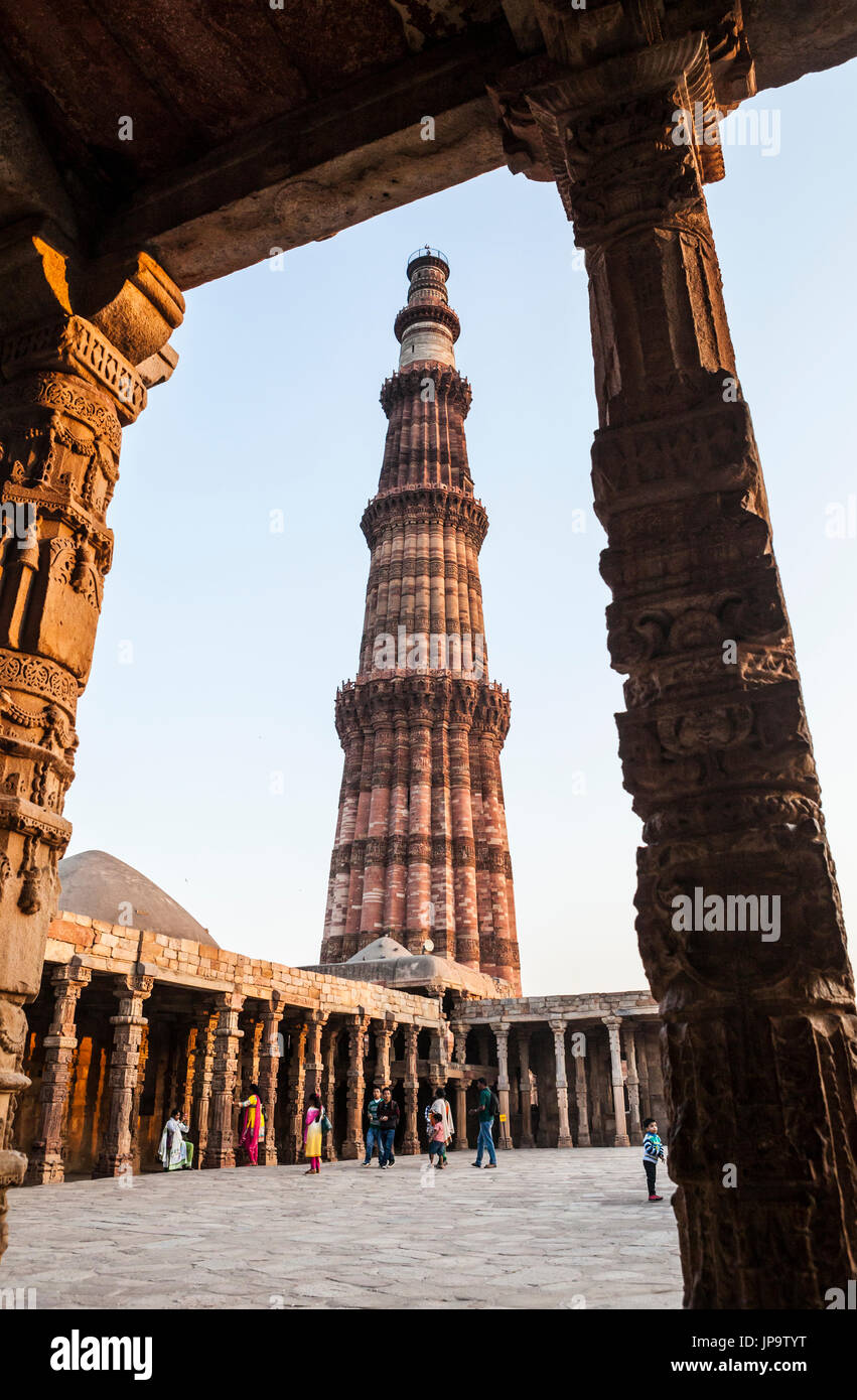 Qutb Minar bei Sonnenuntergang, Delhi, Indien. Stockfoto