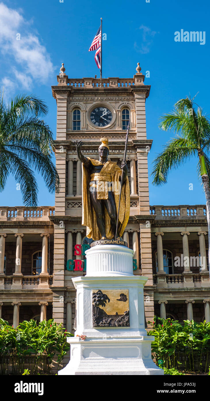 König Kamehameha Statue, Honolulu, Oahu, Hawaii Stockfoto