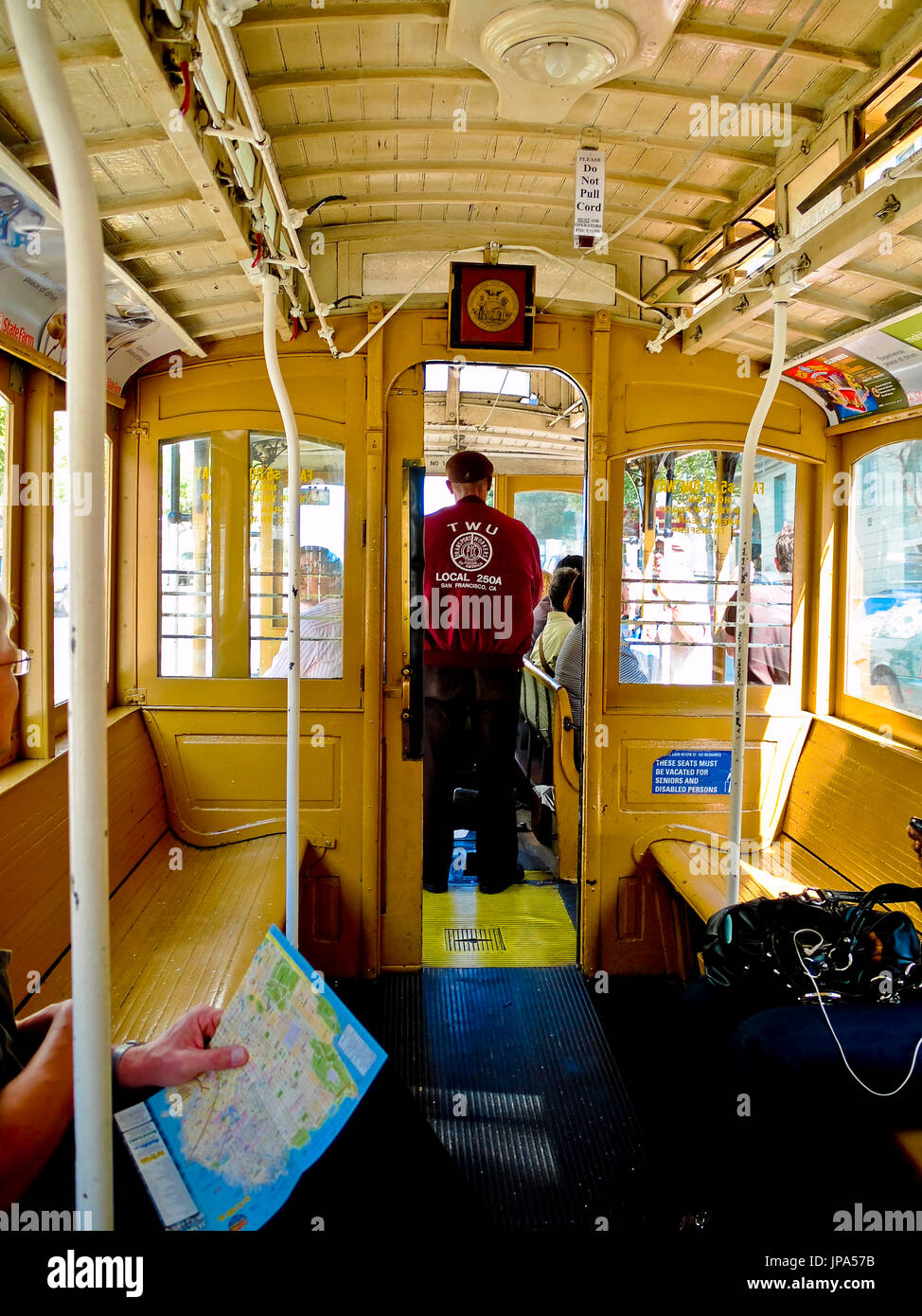 Cable Car Interior, San Francisco, Kalifornien, USA Stockfoto