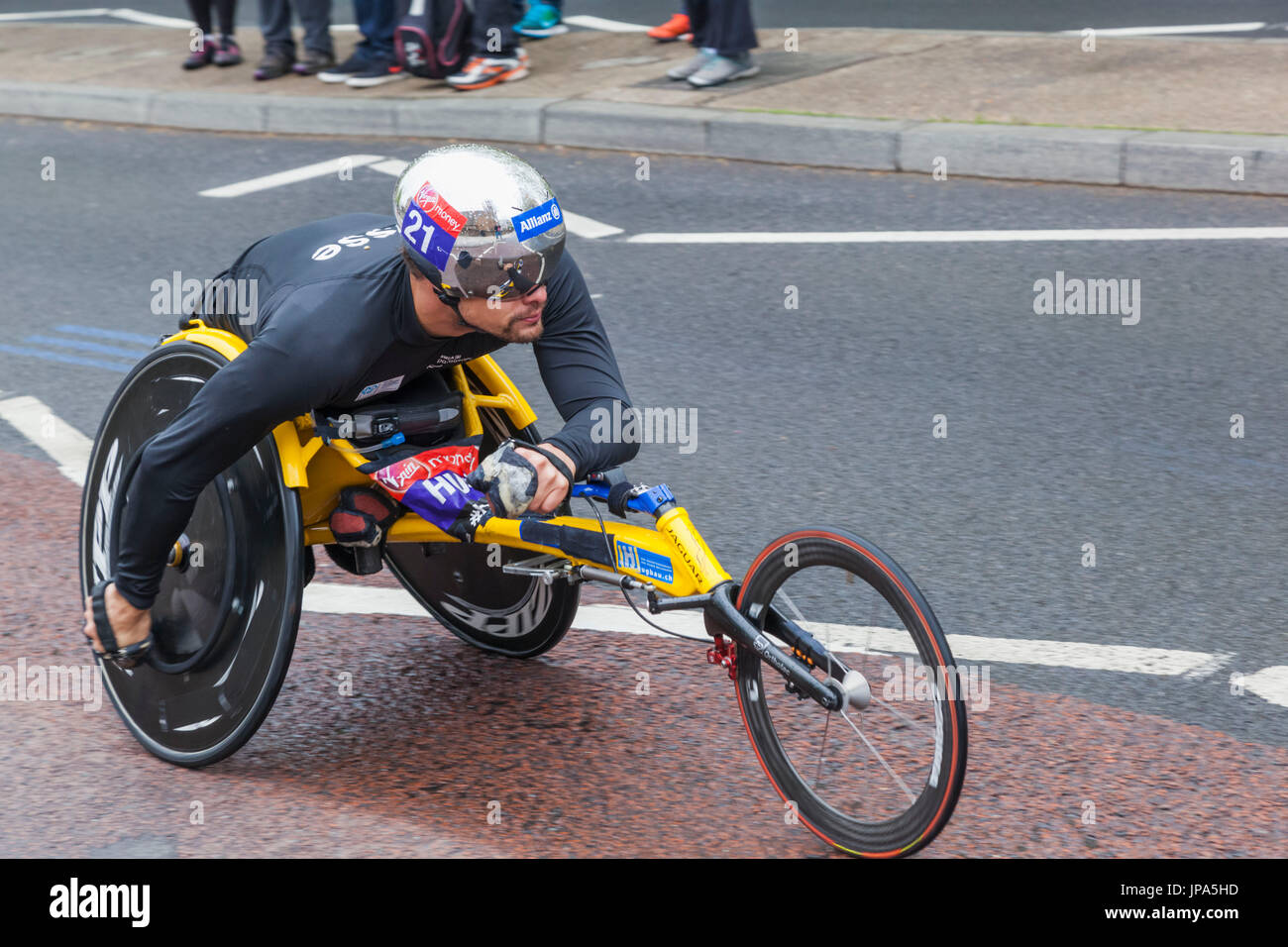 England, London, London-Marathon, Rollstuhl Racer Stockfoto