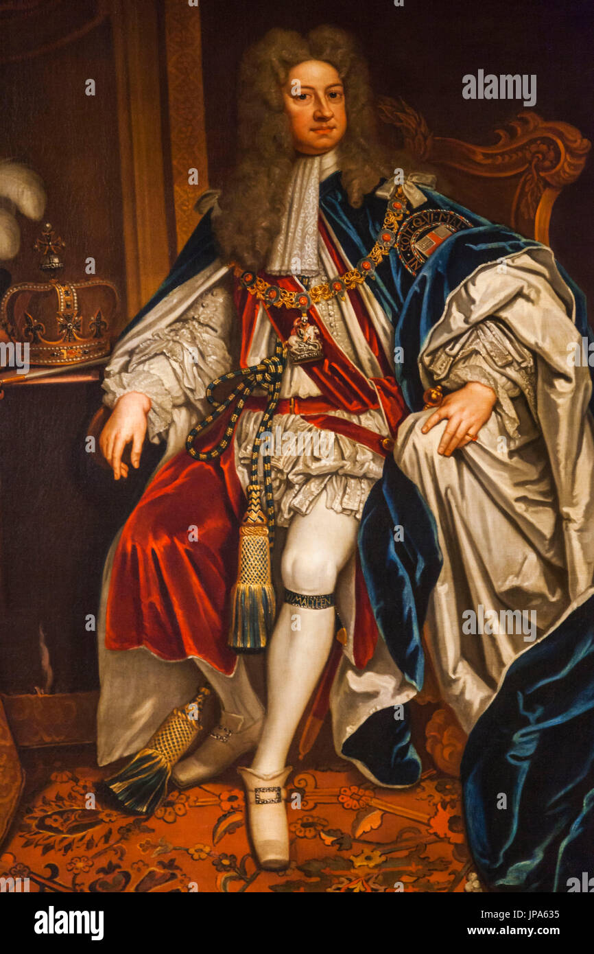 England, Middlesex, London, Kingston-upon-Thames, Hampton Court Palace, William III Apartments, Porträt von George 1 datiert 1727 Stockfoto