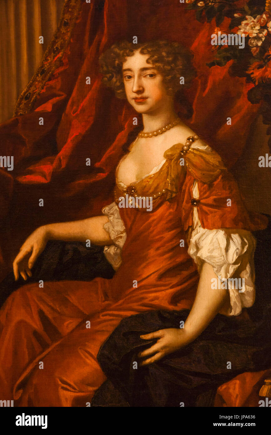 England, Middlesex, London, Kingston-upon-Thames, Hampton Court Palace, William III Apartments, Porträt der Queen Mary II bei der Prinzessin von Oranien von Sir Peter Lely Stockfoto