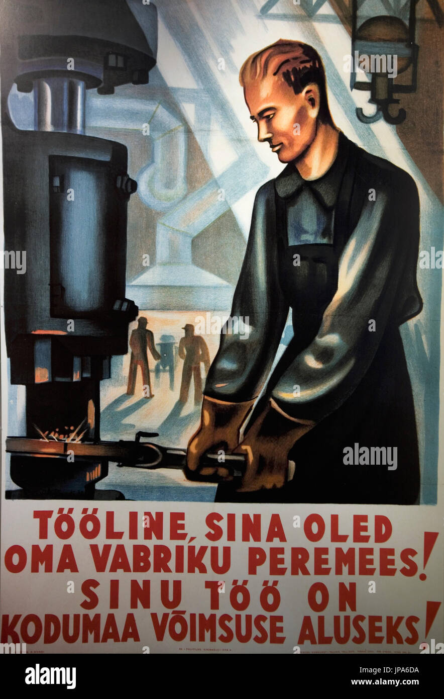 Sowjet-Ära Plakat, Linnamuuseum, aka Tallinn City Museum, Vene 17, Tallinn, Estland Stockfoto