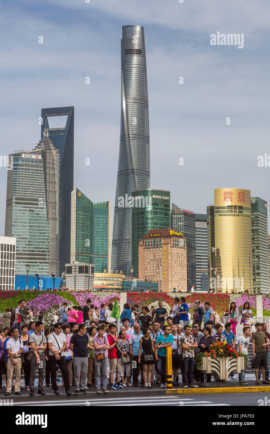 China, Shanghai City, Skyline von Pudong District, Jinmao, World Financial Center und Shanghai Tower Stockfoto
