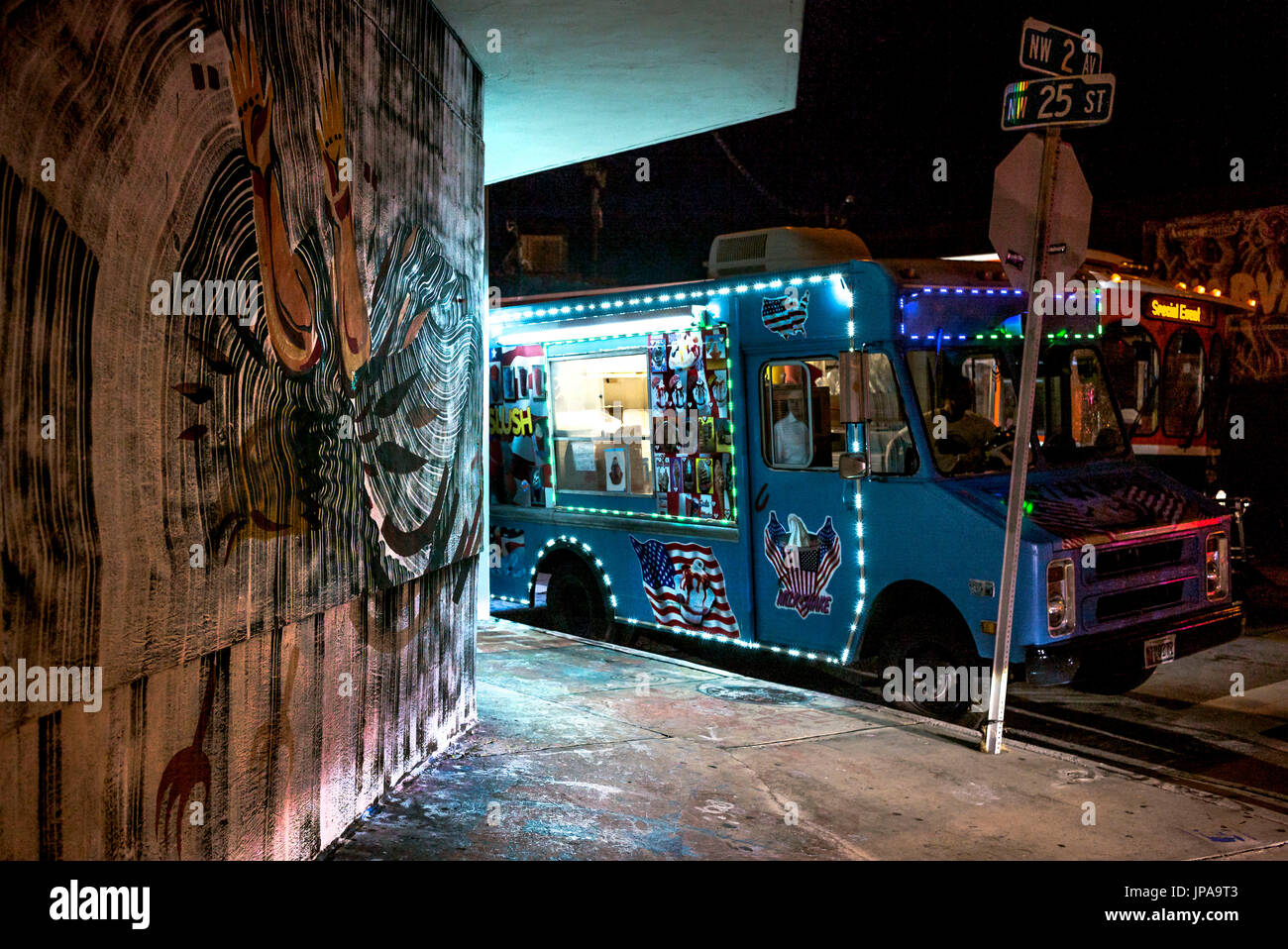 Samstag Abend im Wynwood, Miami, Florida, USA Stockfoto