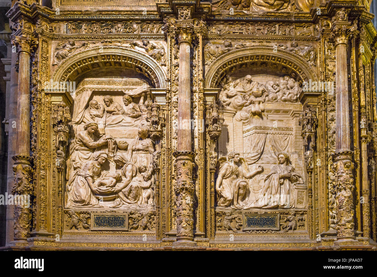 Detail der hinteren Altar, der Kathedrale, Leon, Spanien Stockfoto Detail der hinteren Altar, der Kathedrale, Leon, Spanien Stockfoto