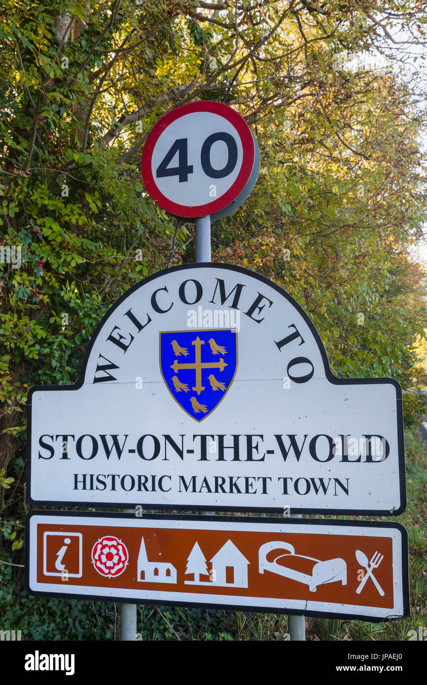 England, Gloucestershire, Cotswolds, Stow-on-the-Wold, Ortstafel Stockfoto