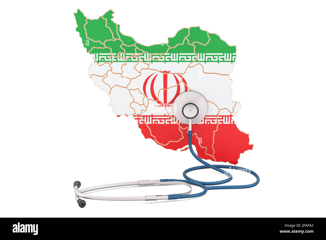 Iranische Karte mit Stethoskop, nationalen Gesundheits-Konzept, 3D-Rendering Stockfoto