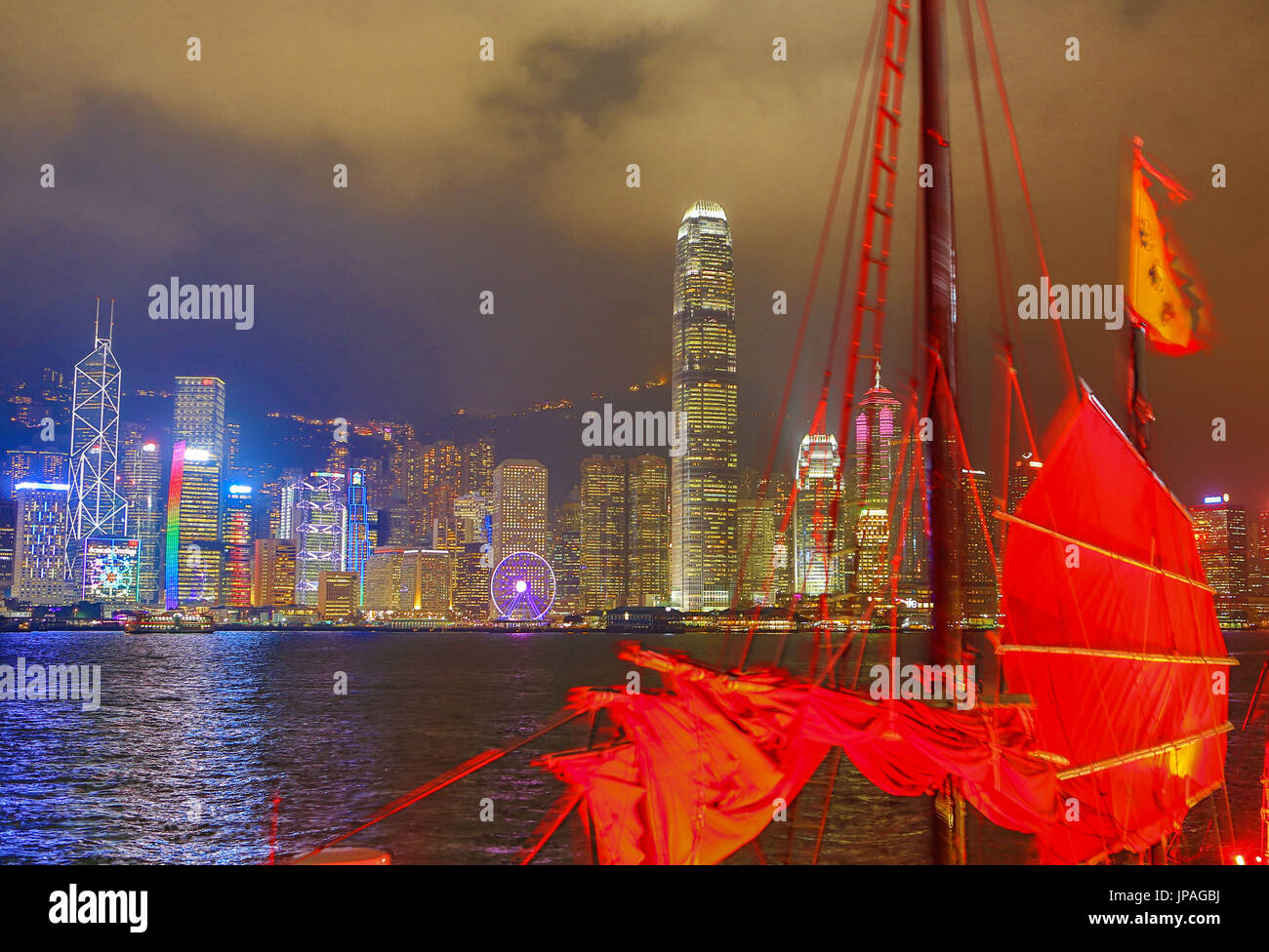 Hong Kong City, Sonnenuntergang Skyline von Hong Kong Island Stockfoto