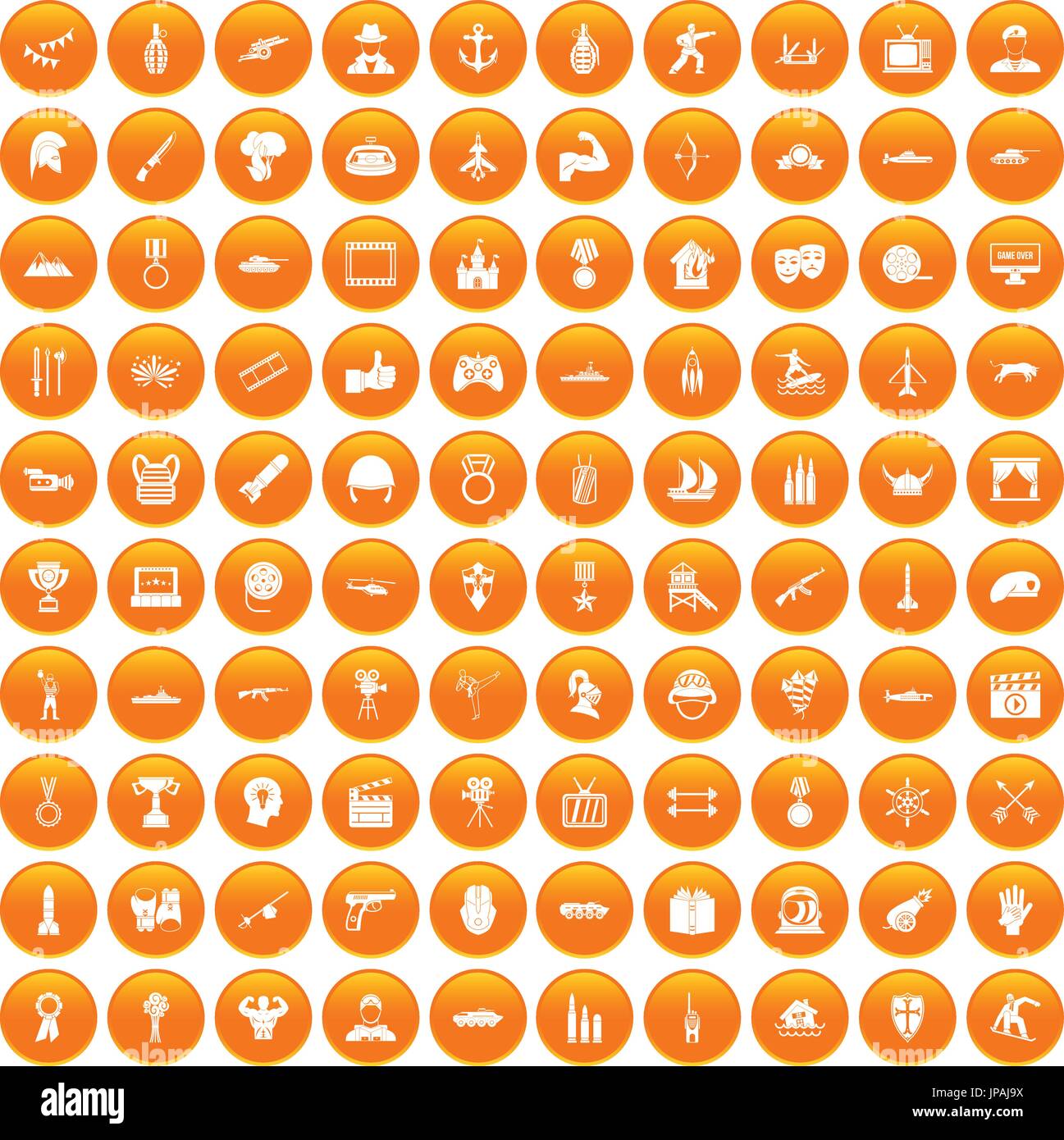 100 Helden Icons set orange Stock Vektor