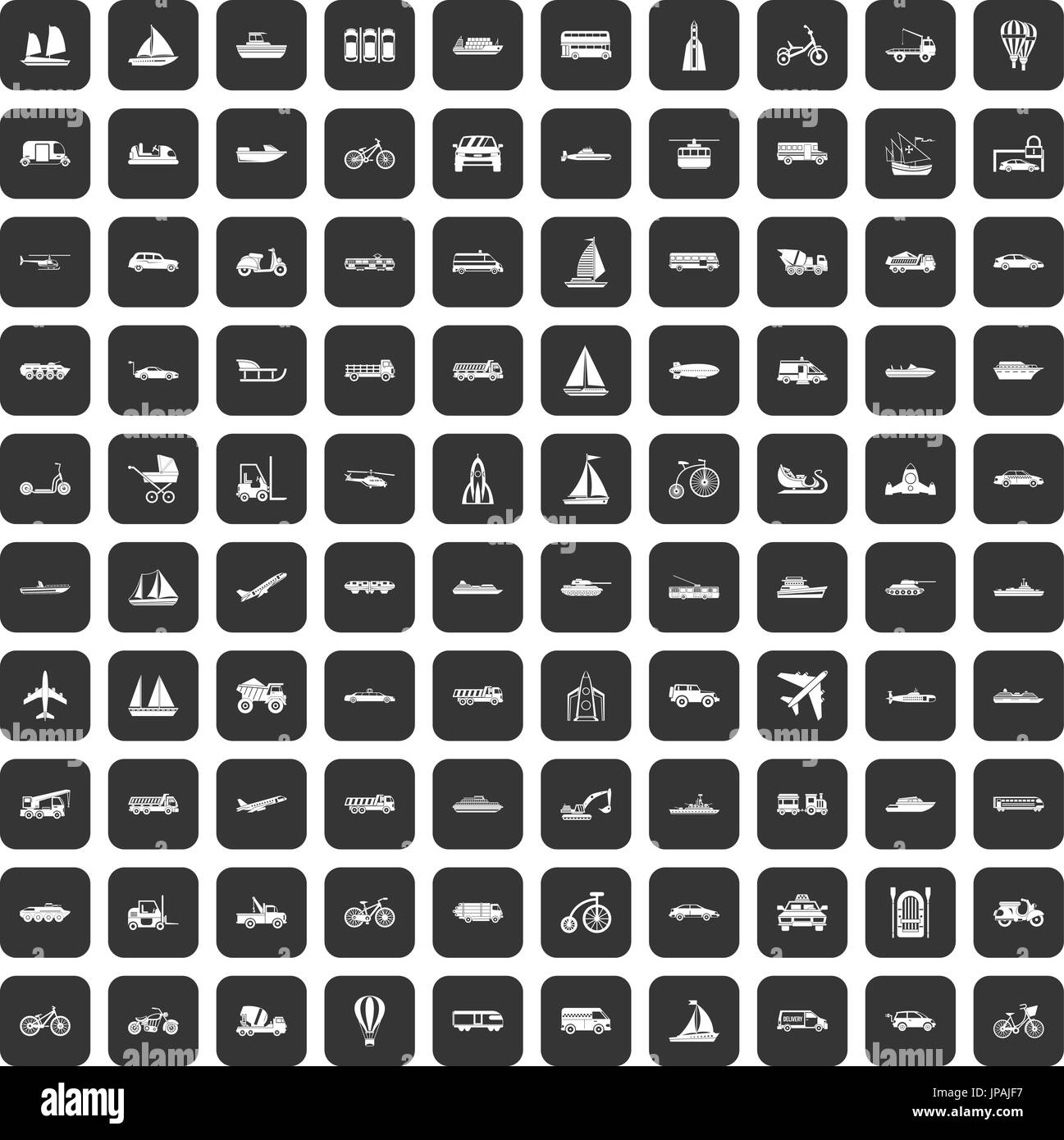 100 Transport Icons set schwarz Stock Vektor