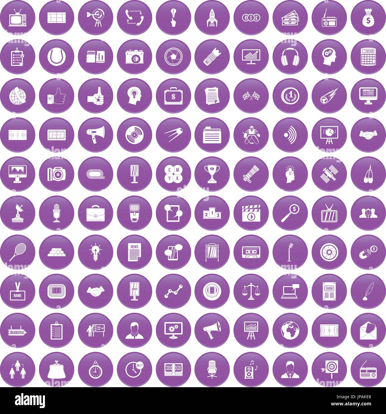 100 Media-Icons set lila Stock Vektor